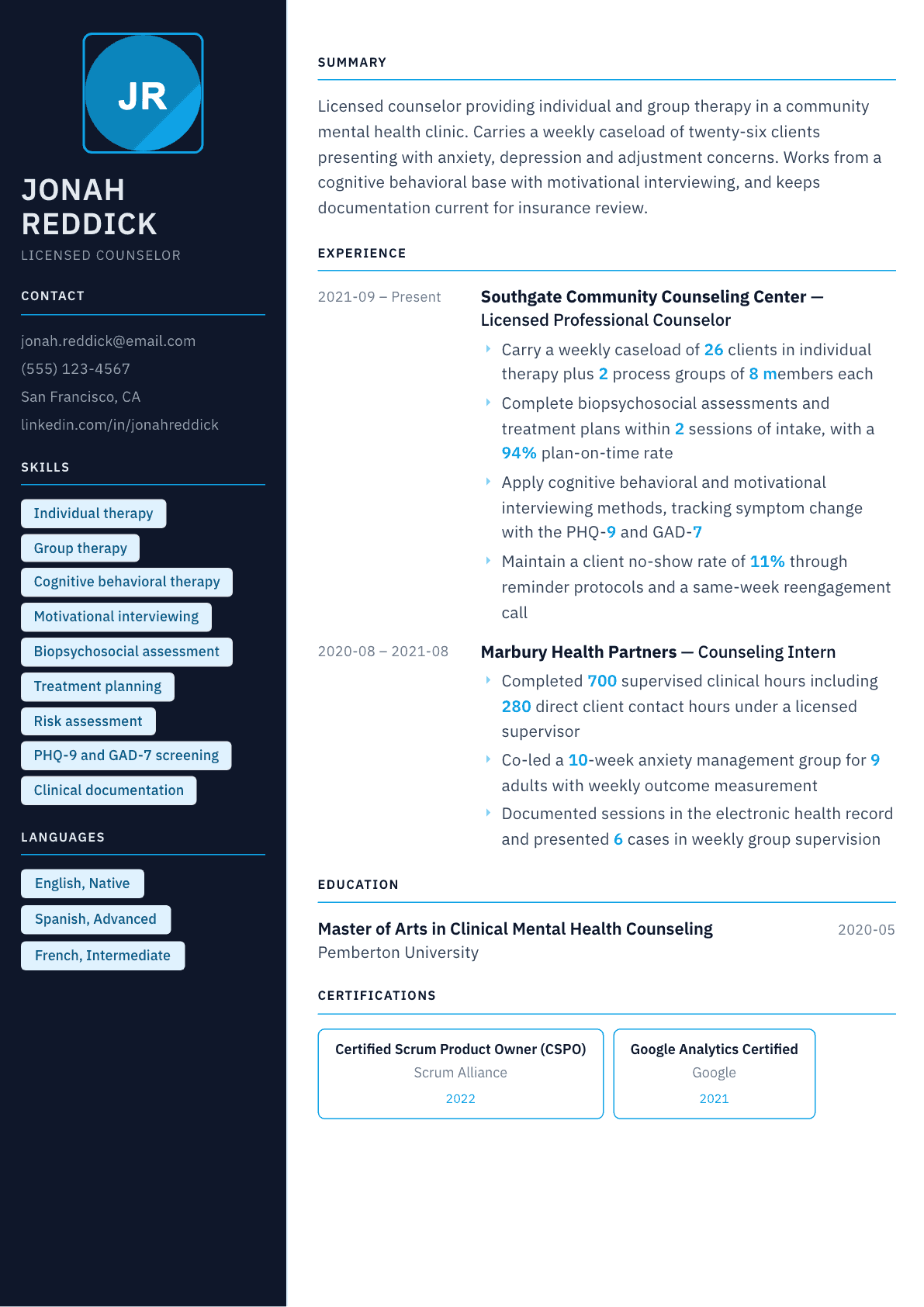 Counselor resume example, Everest template