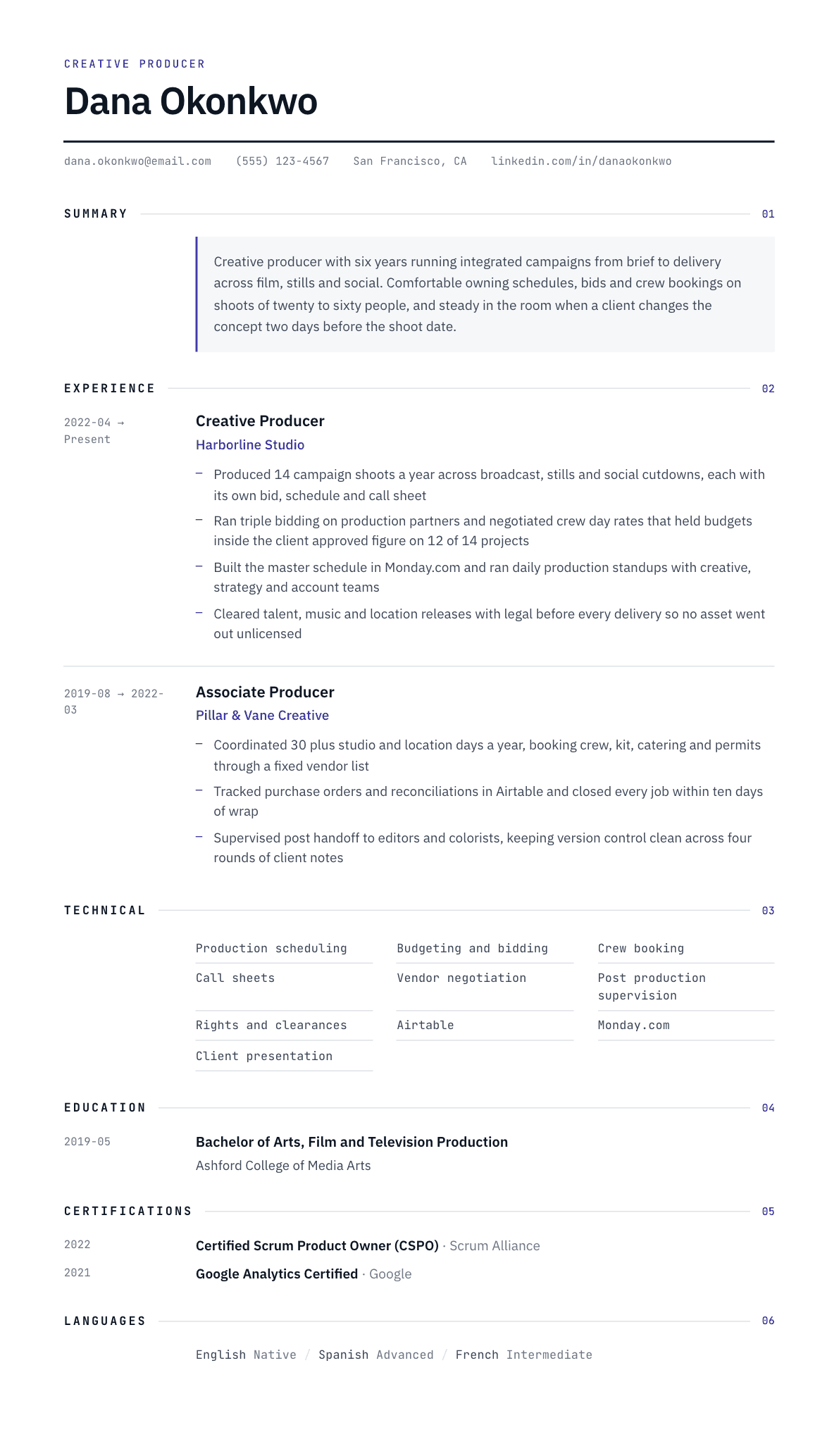 Creative Producer resume example, Substrate template