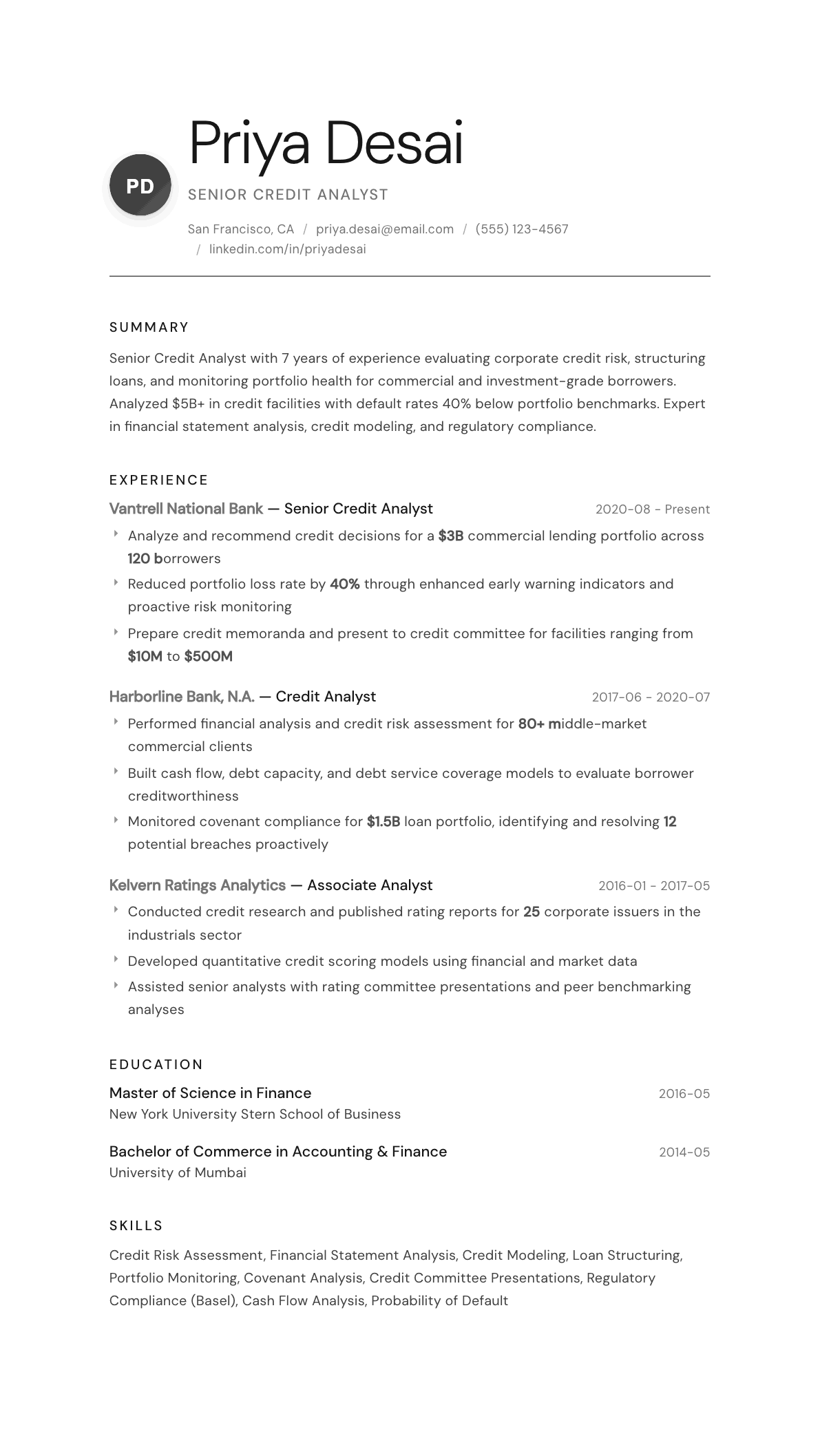 Credit Analyst resume example, Whisper template