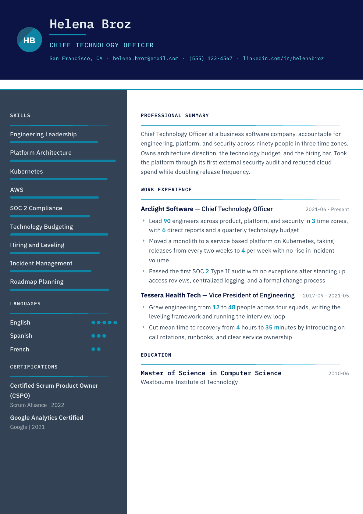 CTO resume example, Atlas template