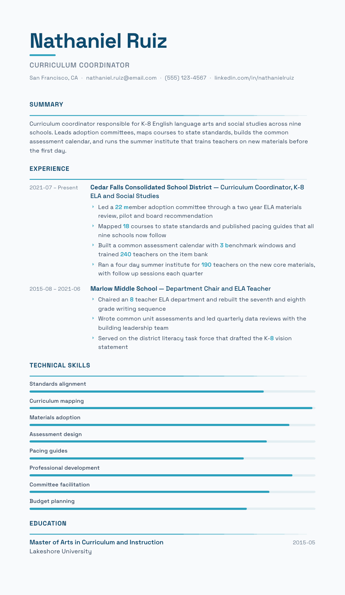Curriculum Coordinator resume example, Velocity template