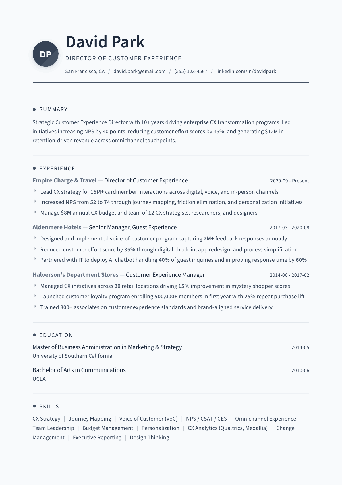 Customer Experience Director resume example, Thread template
