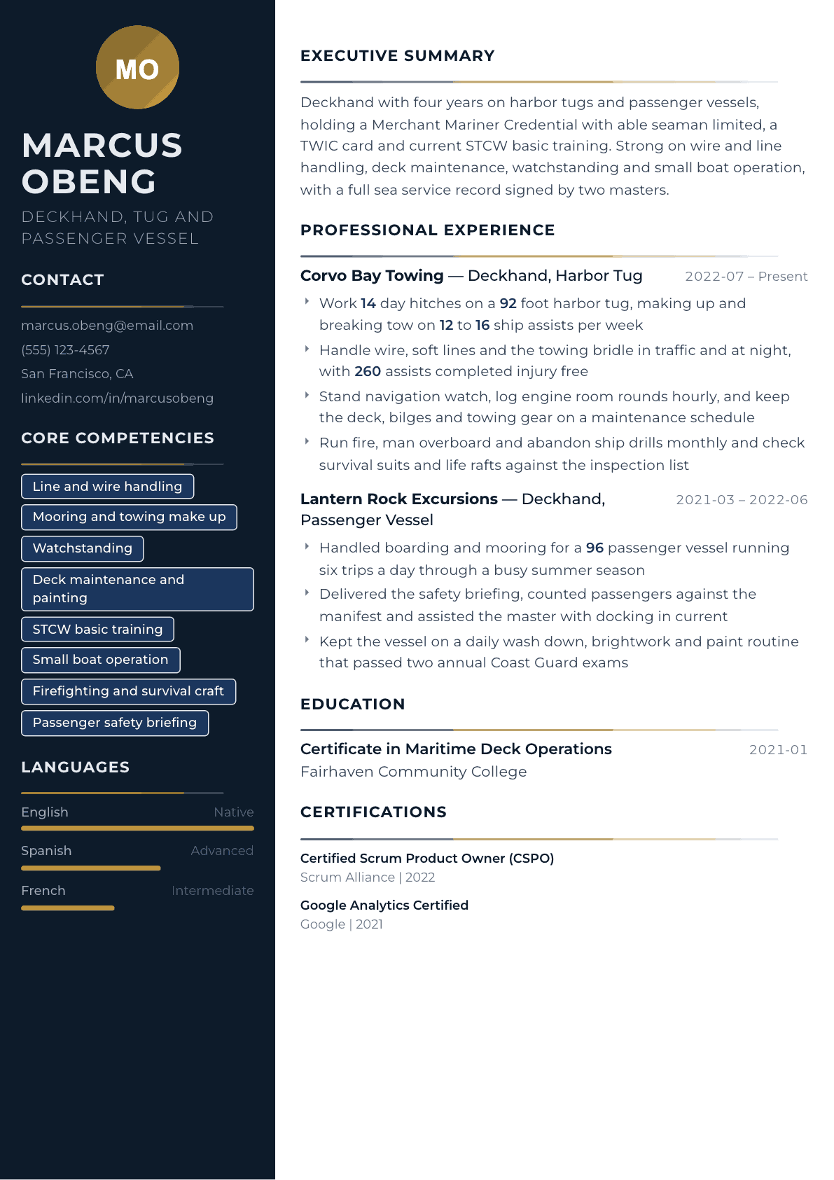 Deckhand resume example, Catalyst template