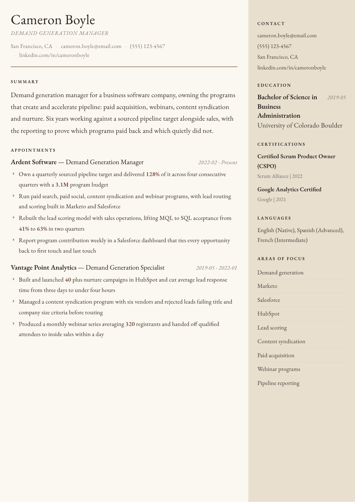 Demand Generation Manager resume example, Manuscript template