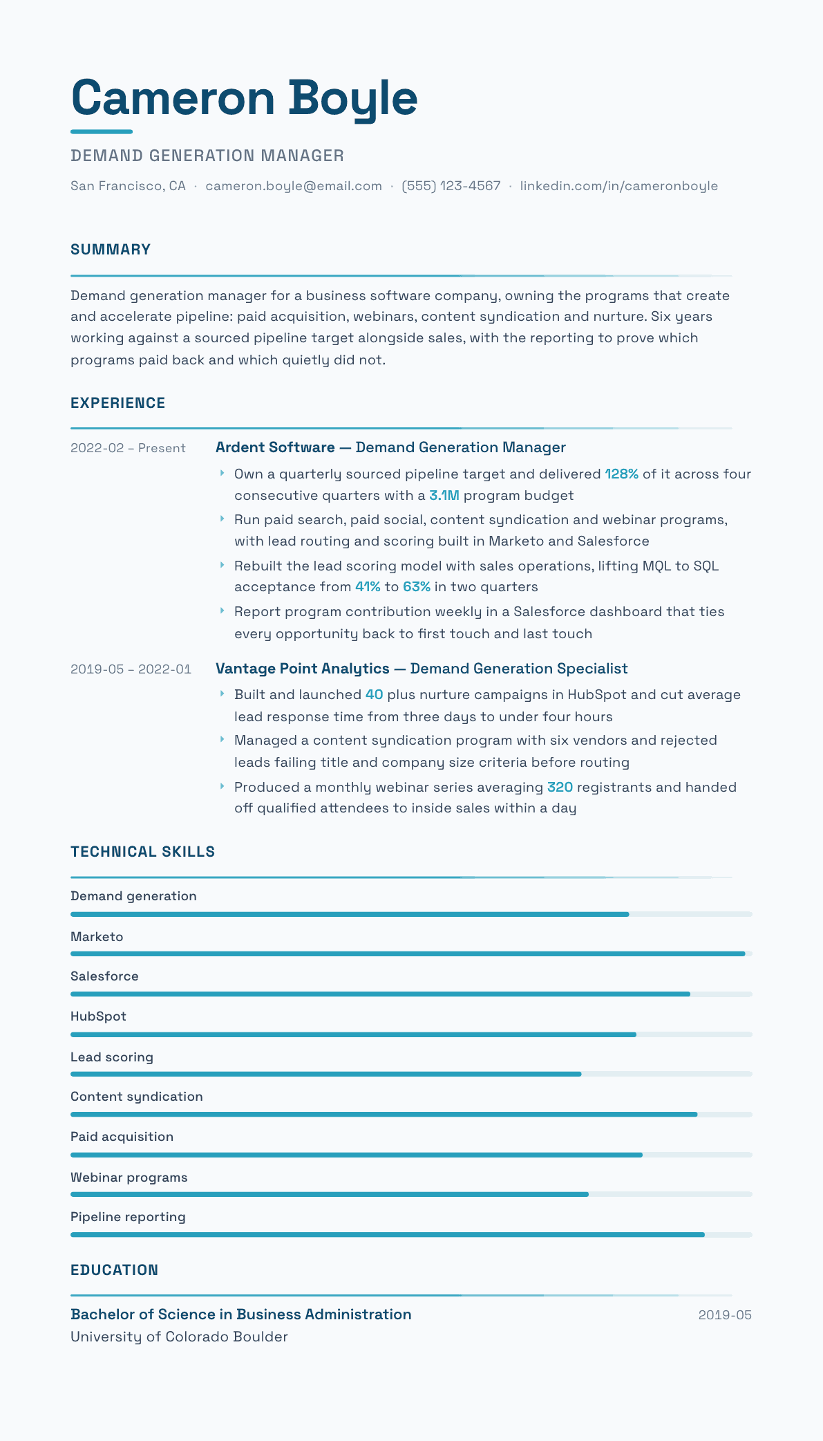 Demand Generation Manager resume example, Velocity template