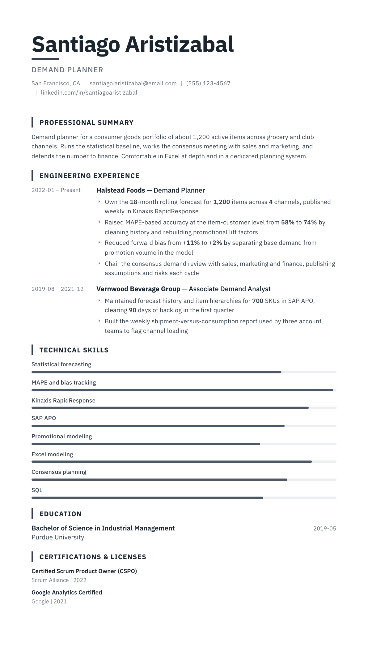 Demand Planner resume example, Blueprint template