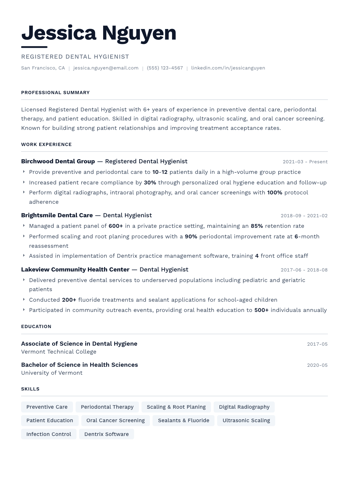 Dental Hygienist resume example, Berlin template