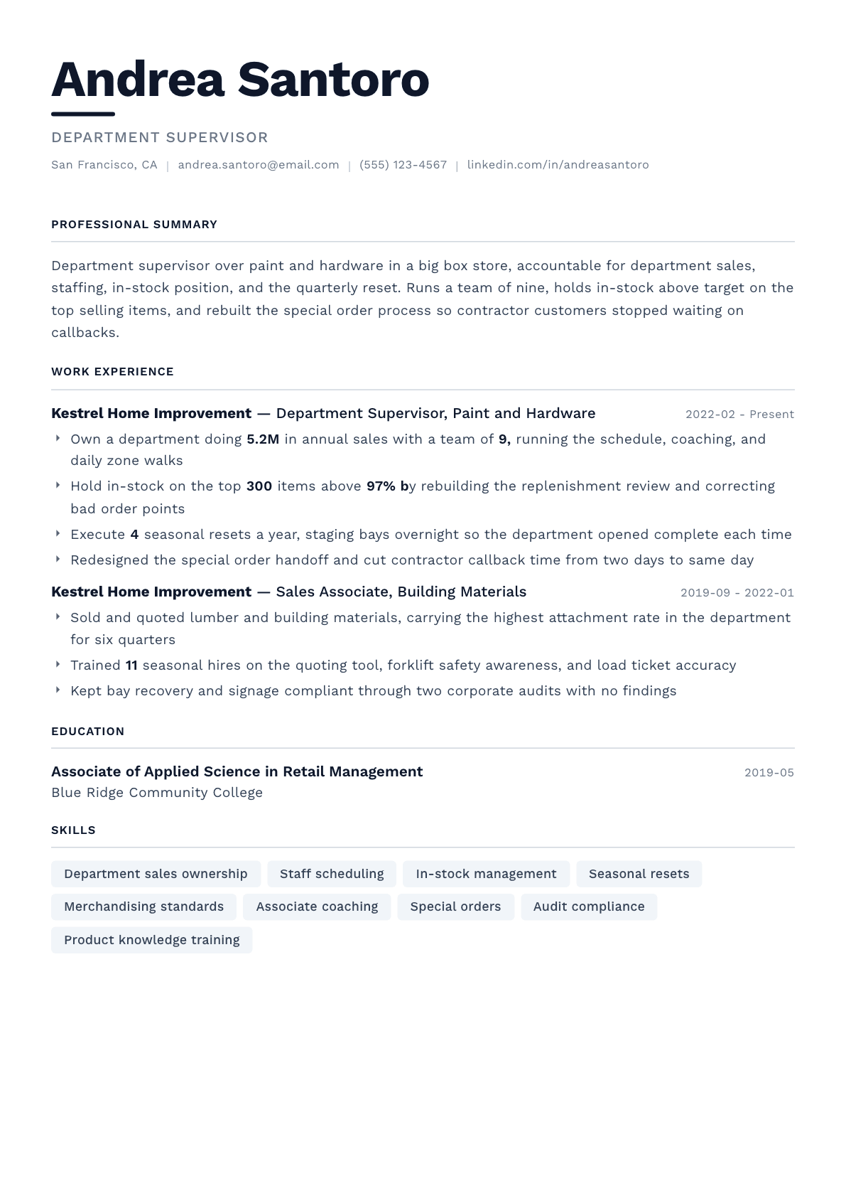 Department Supervisor resume example, Berlin template