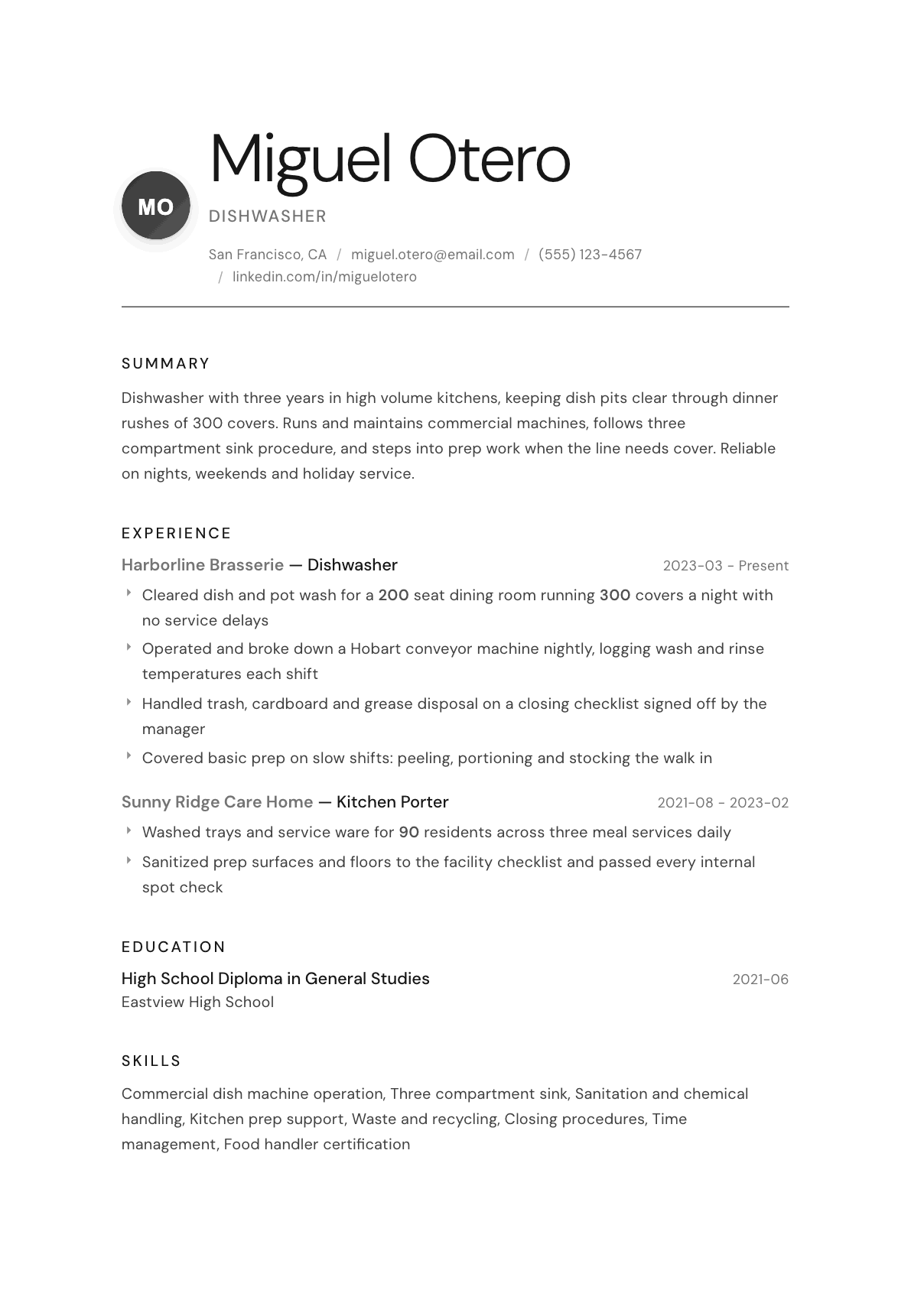Dishwasher resume example, Whisper template