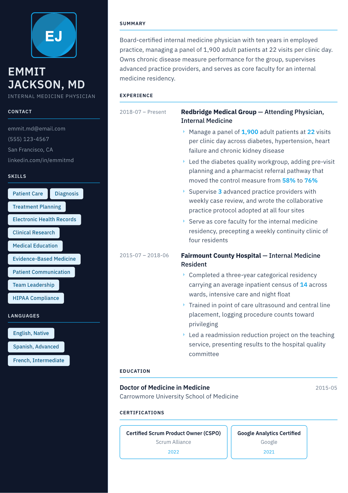 Doctor resume example, Everest template