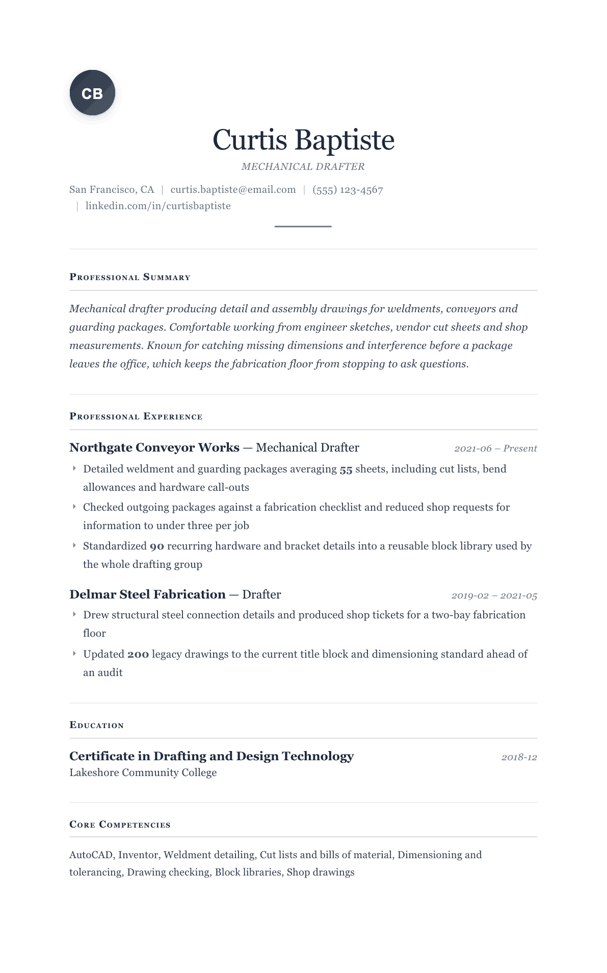 Drafter resume example, Cornerstone template