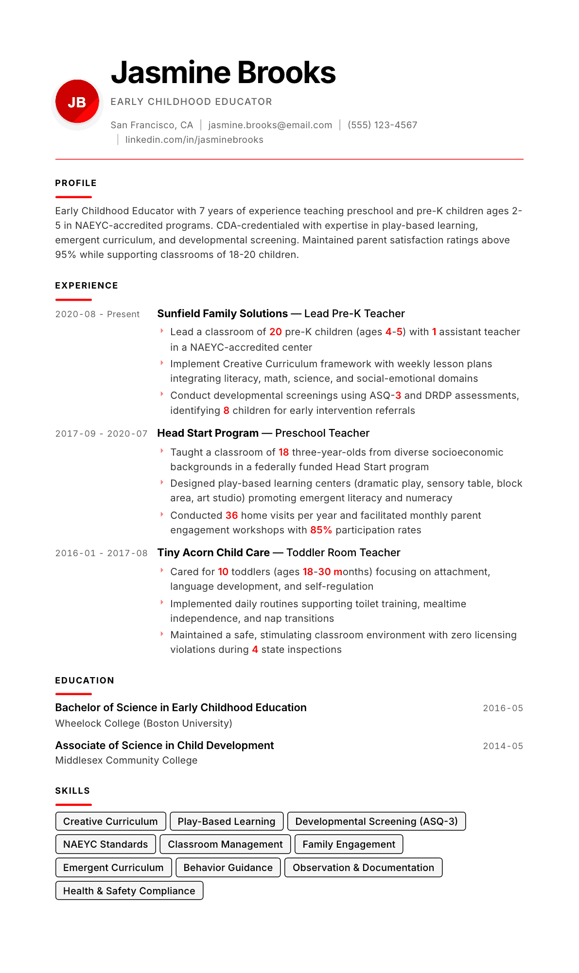 Early Childhood Educator resume example, Swiss Modernist template