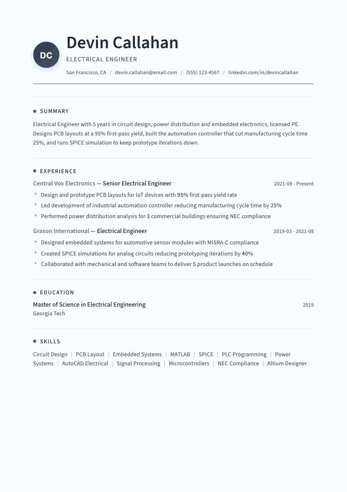 Electrical Engineer resume example, Thread template
