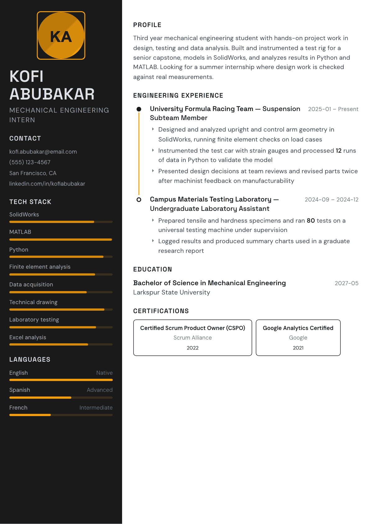 Engineering Intern resume example, Architect template