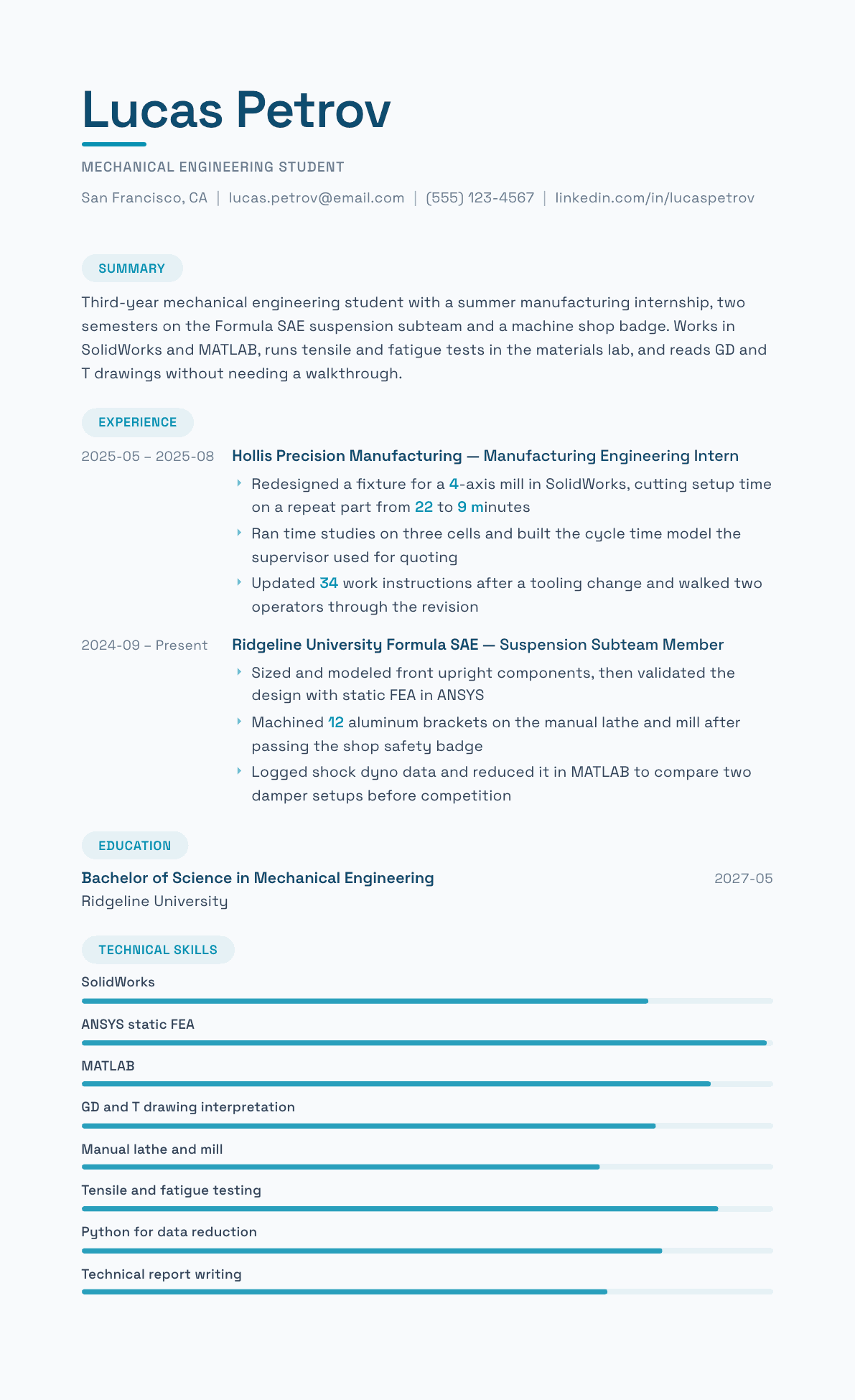 Engineering Student resume example, Horizon template