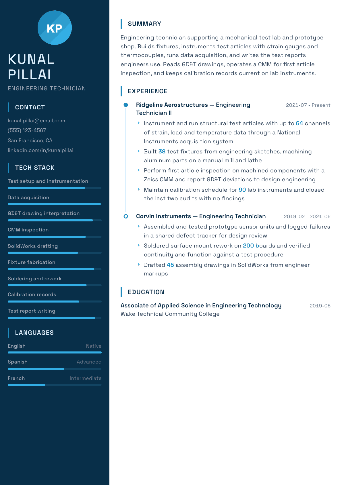 Engineering Technician resume example, Circuit template