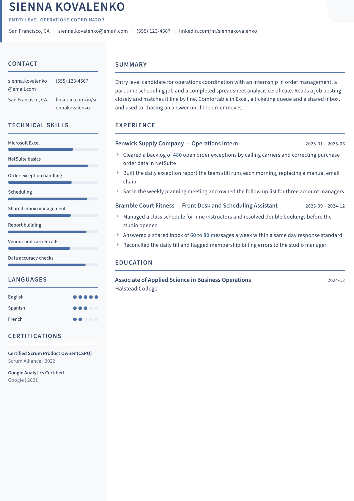 Entry Level resume example, Summit template