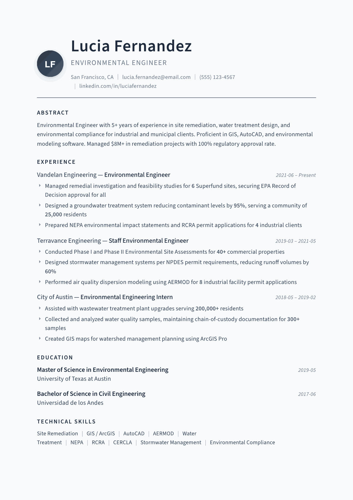 Environmental Engineer resume example, Thesis template