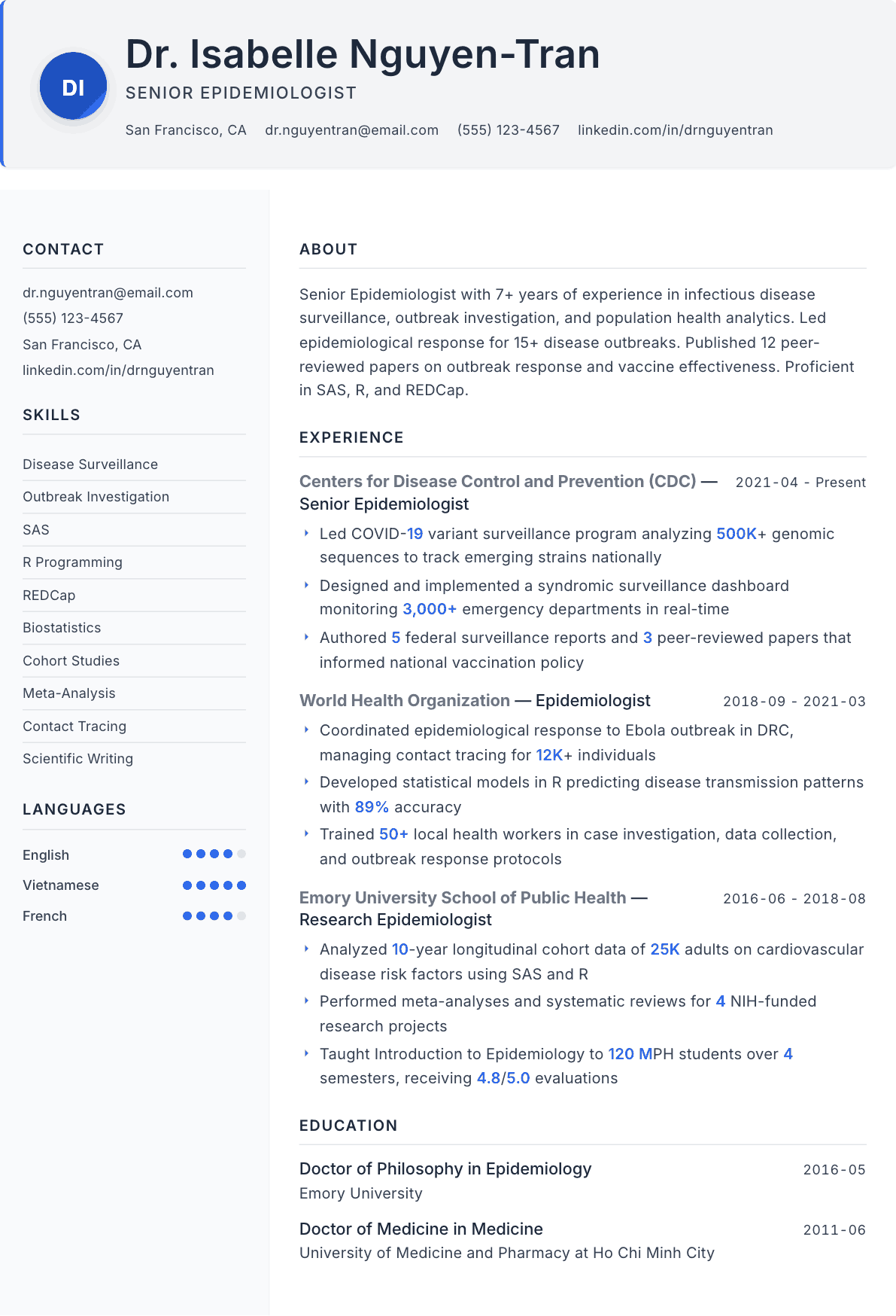 Epidemiologist resume example, Paper template