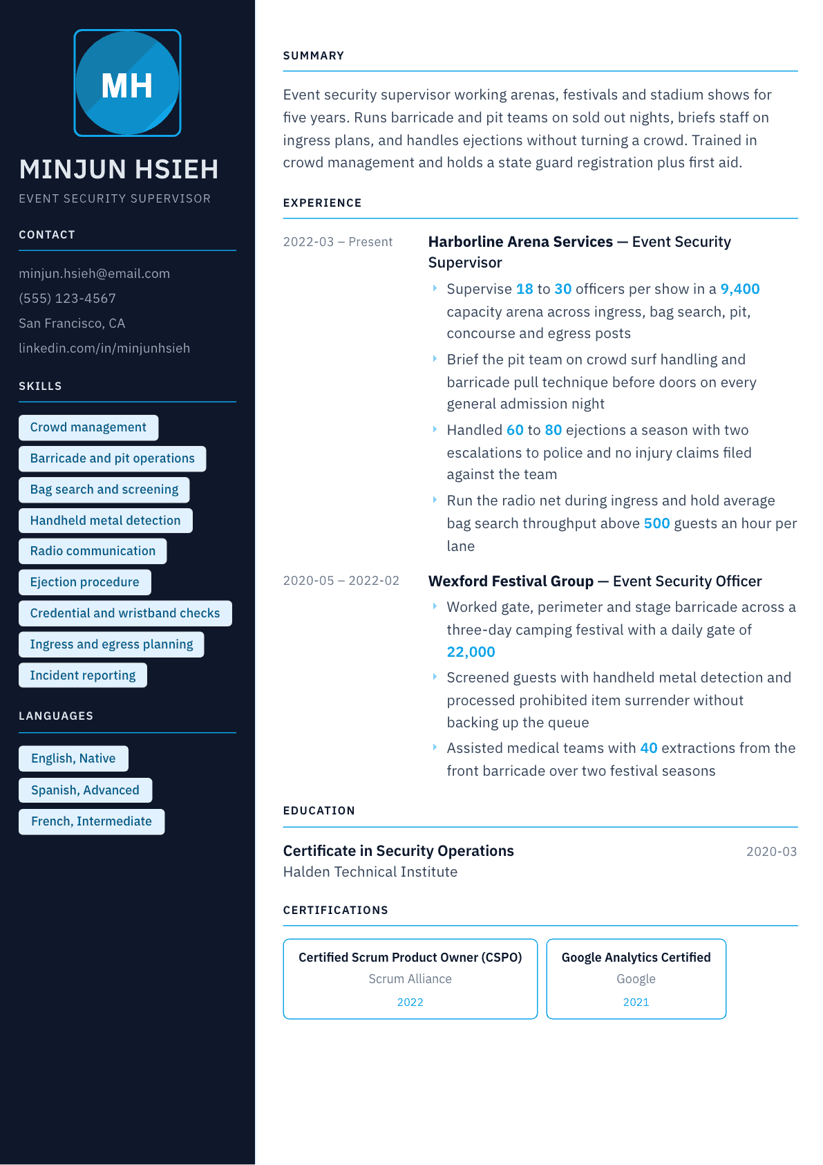 Event Security resume example, Everest template