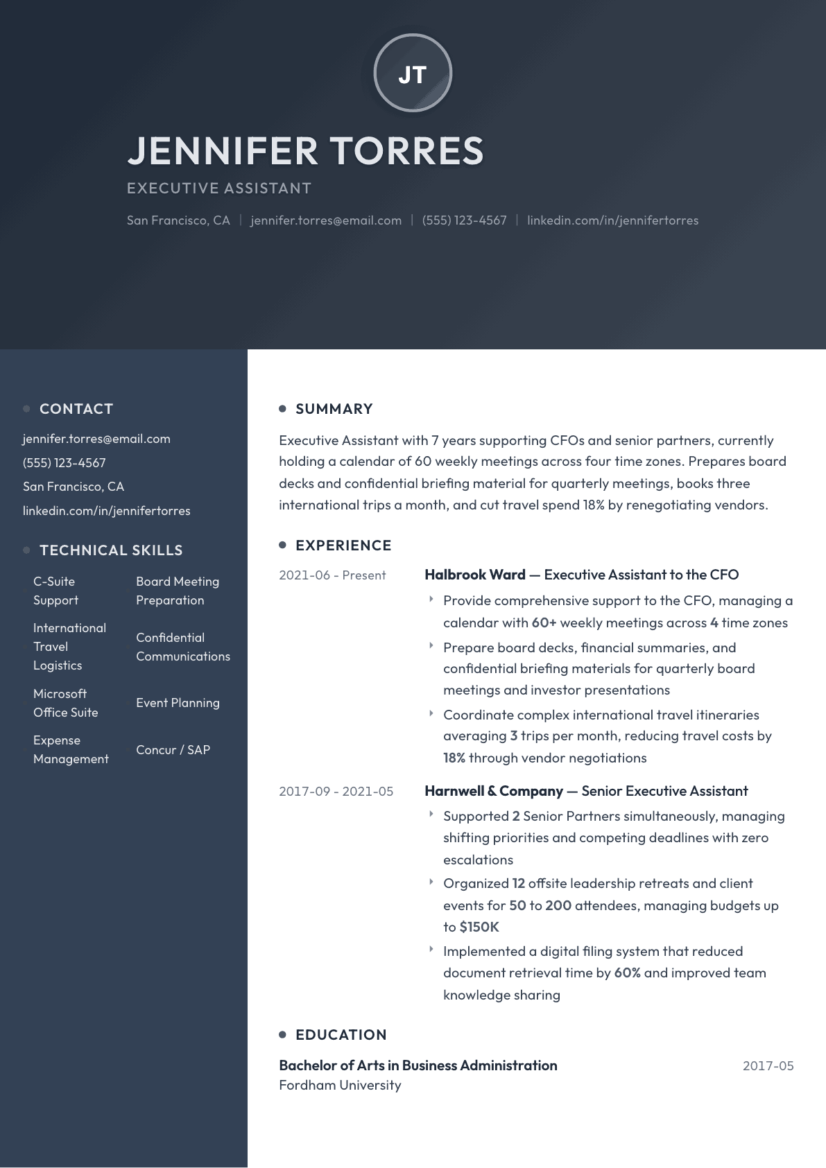 Executive Assistant resume example, Binary template