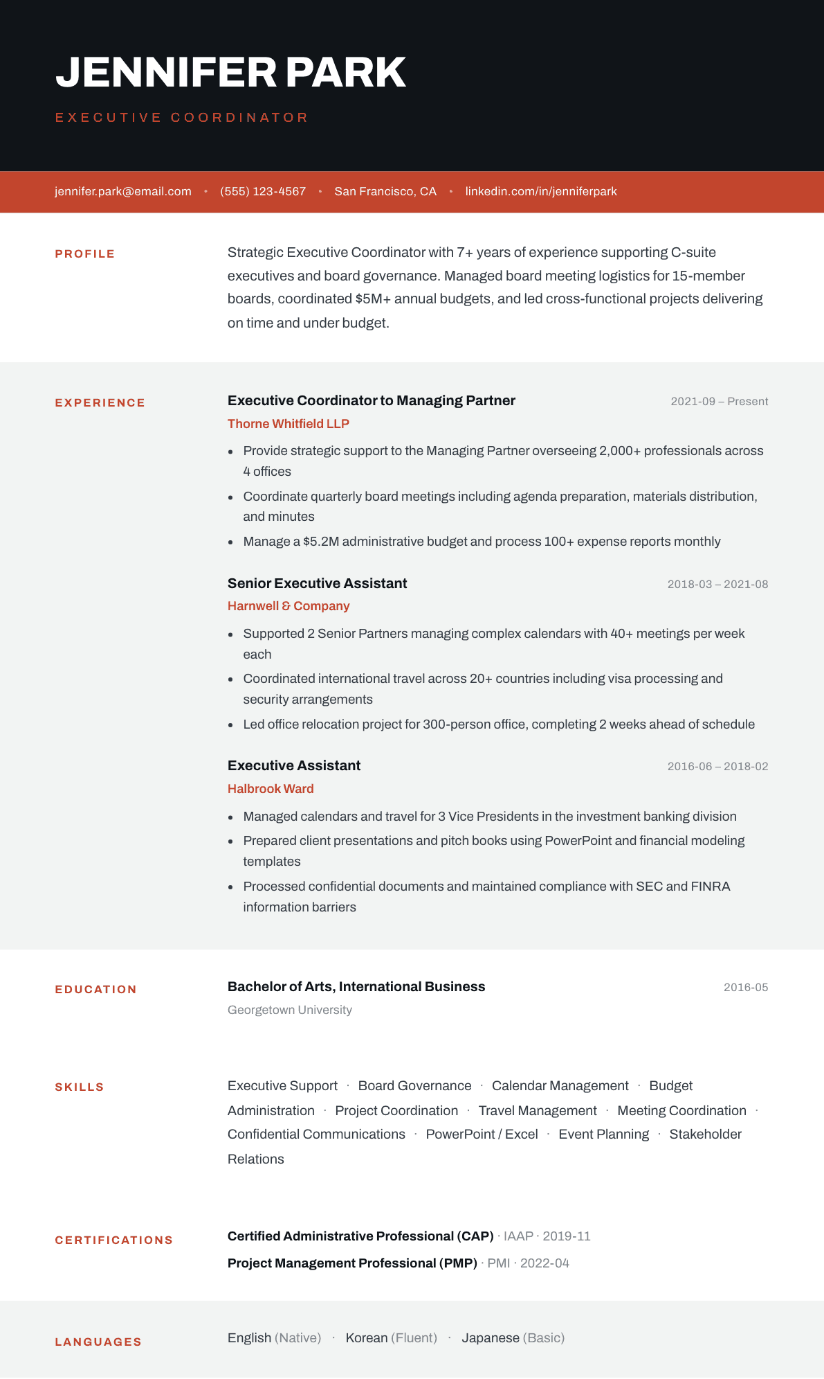 Executive Coordinator resume example, Strata template