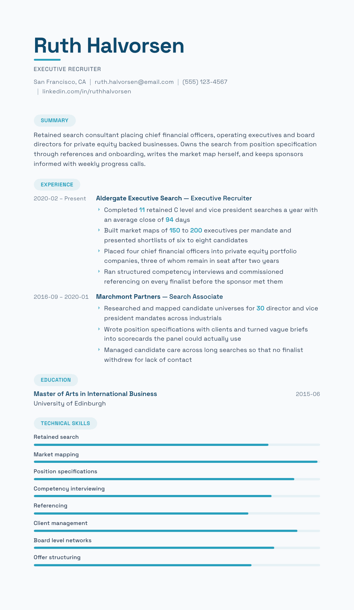 Executive Recruiter resume example, Horizon template