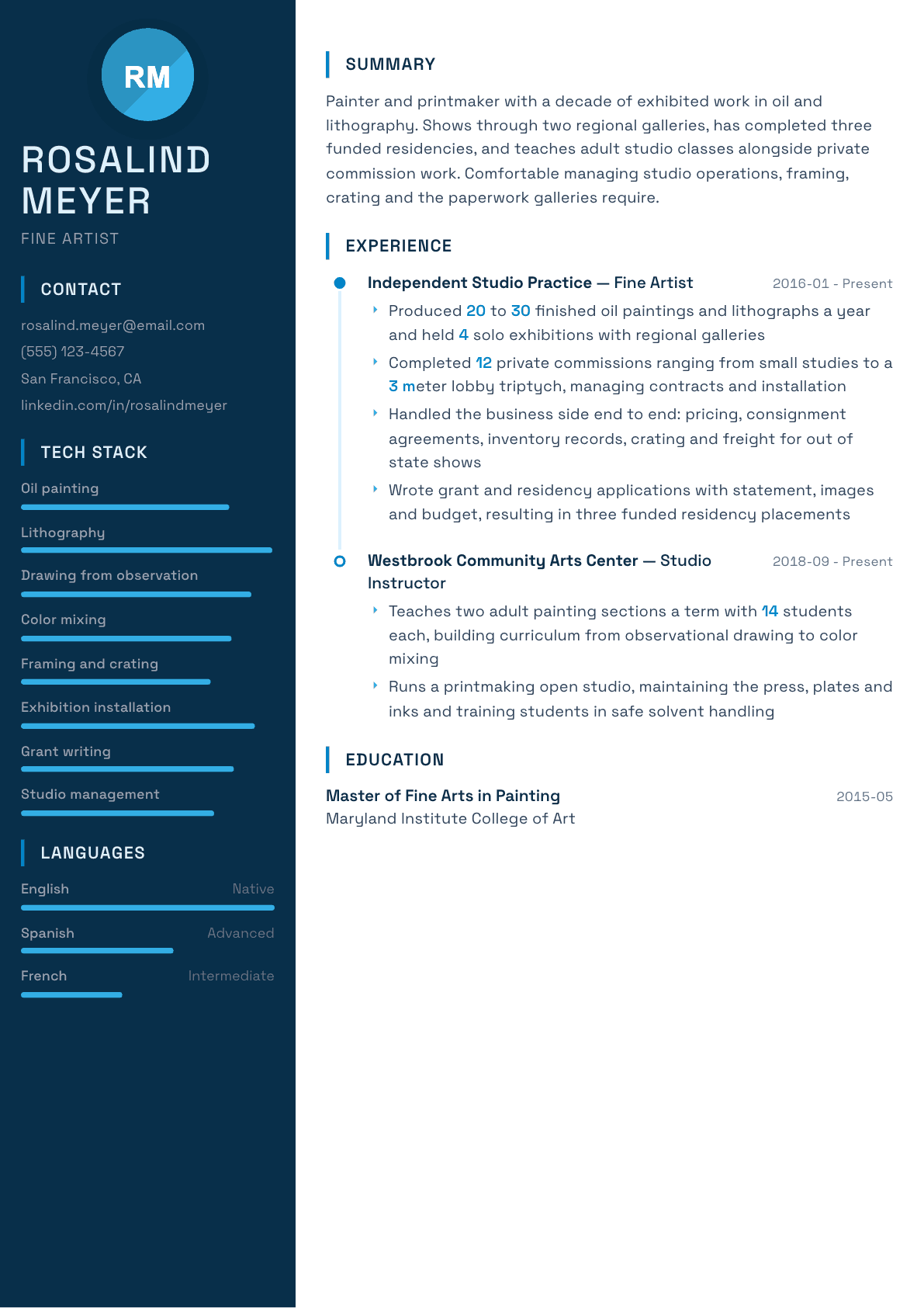 Fine Artist resume example, Circuit template
