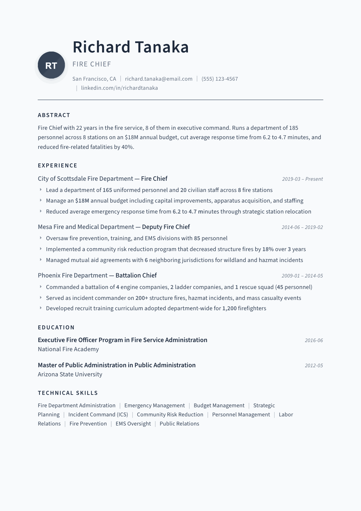 Fire Chief resume example, Thesis template