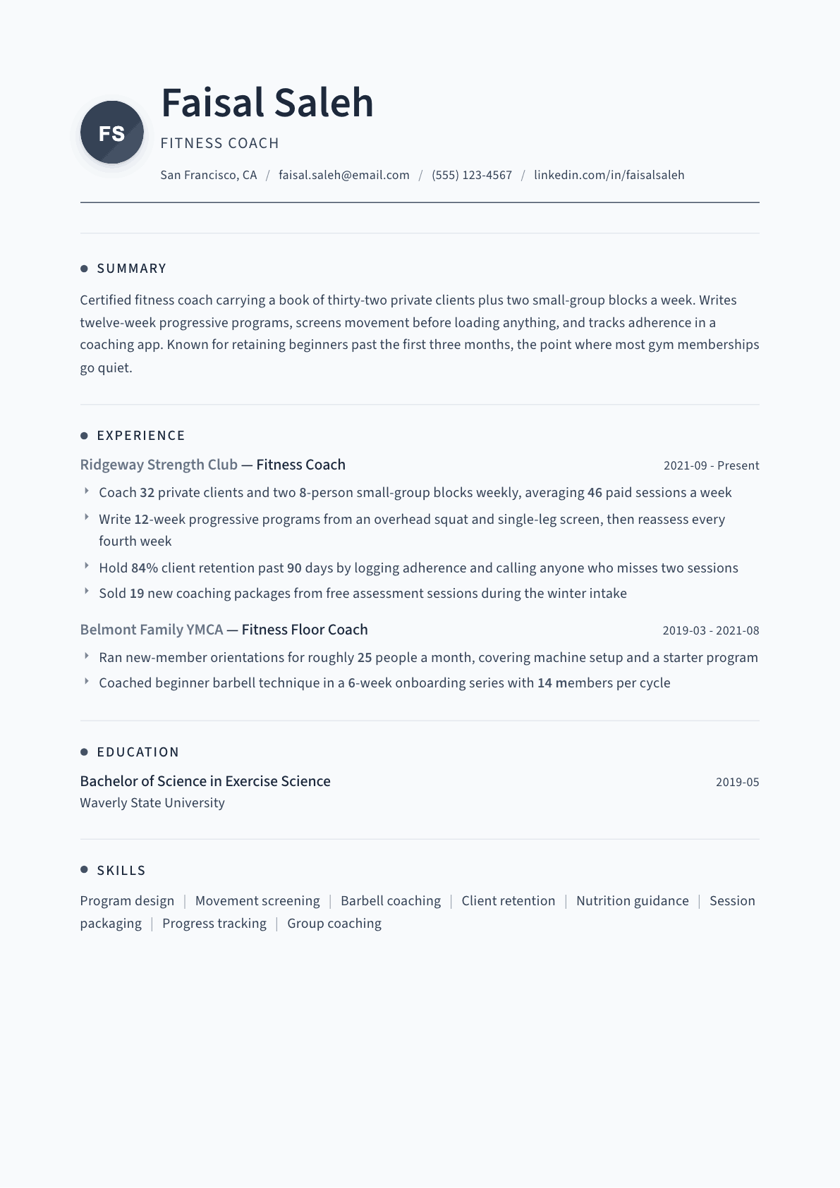 Fitness Coach resume example, Thread template