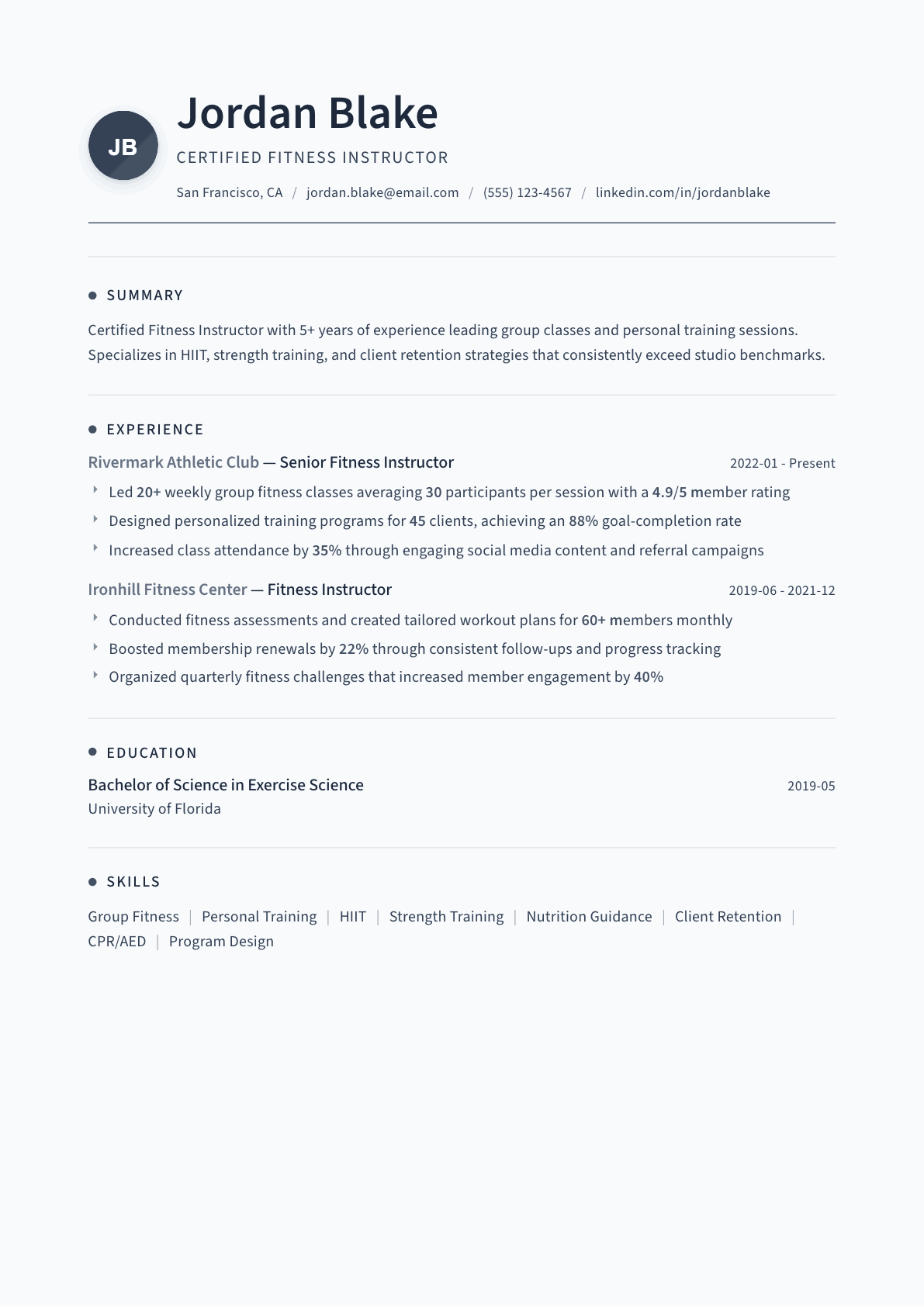Fitness Instructor resume example, Thread template