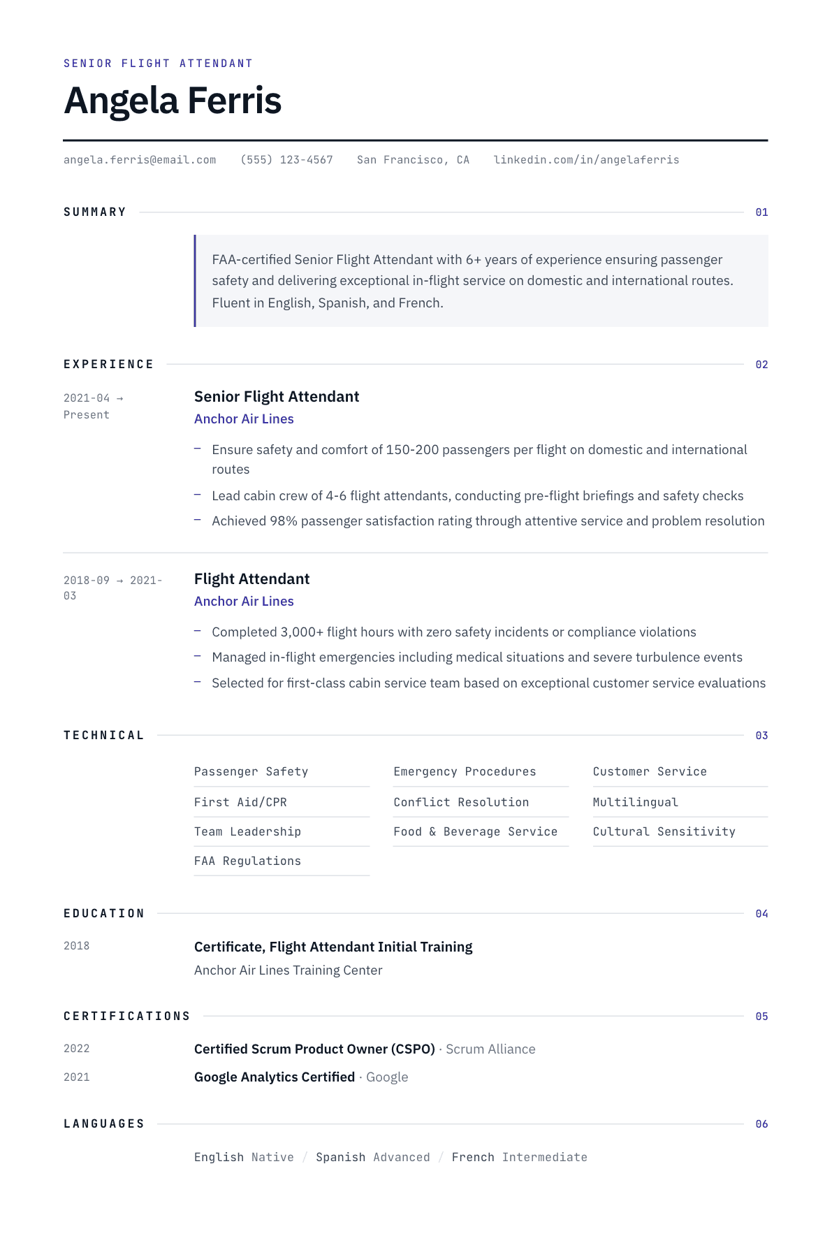 Flight Attendant resume example, Substrate template