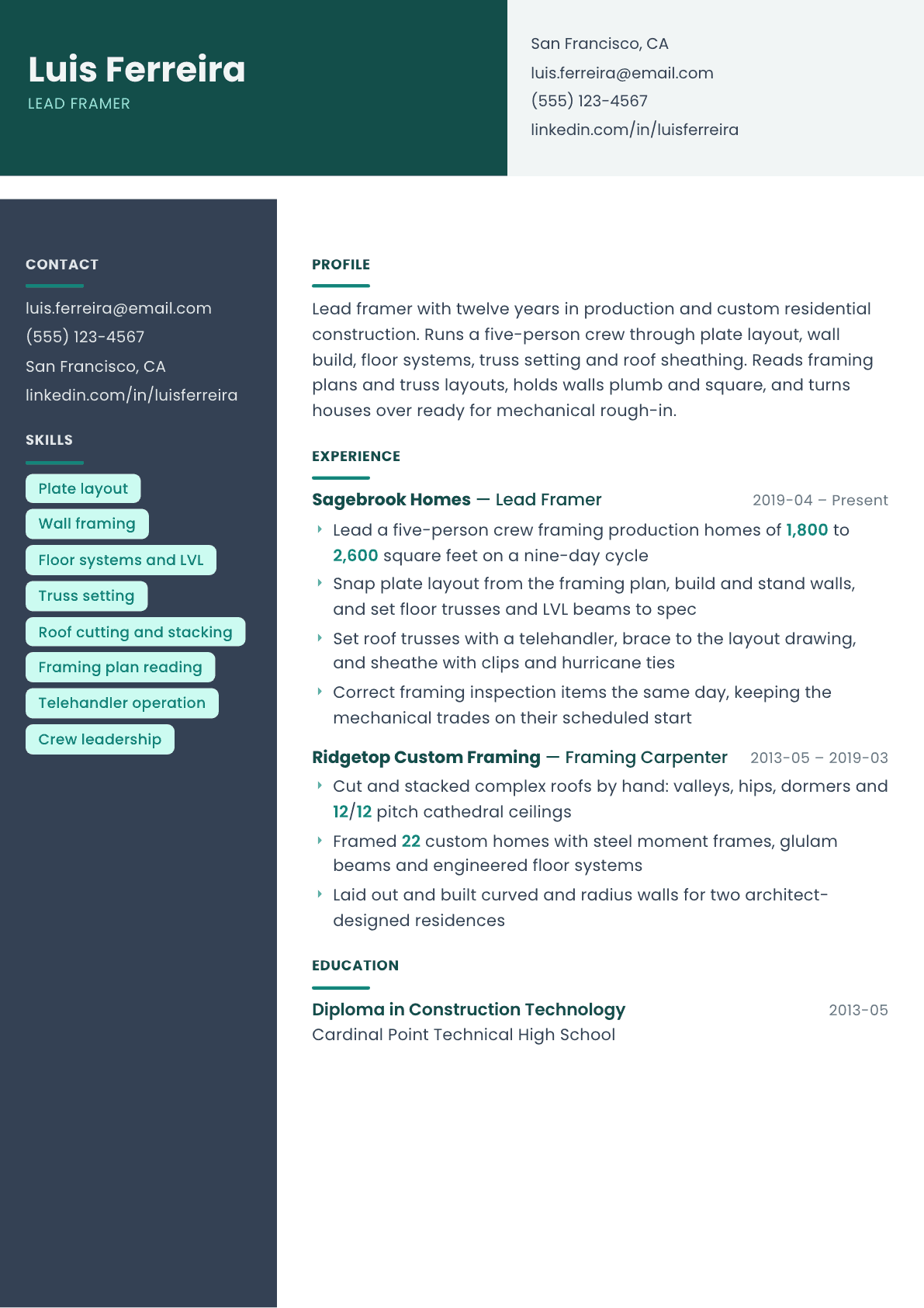 Framer resume example, Spectrum template