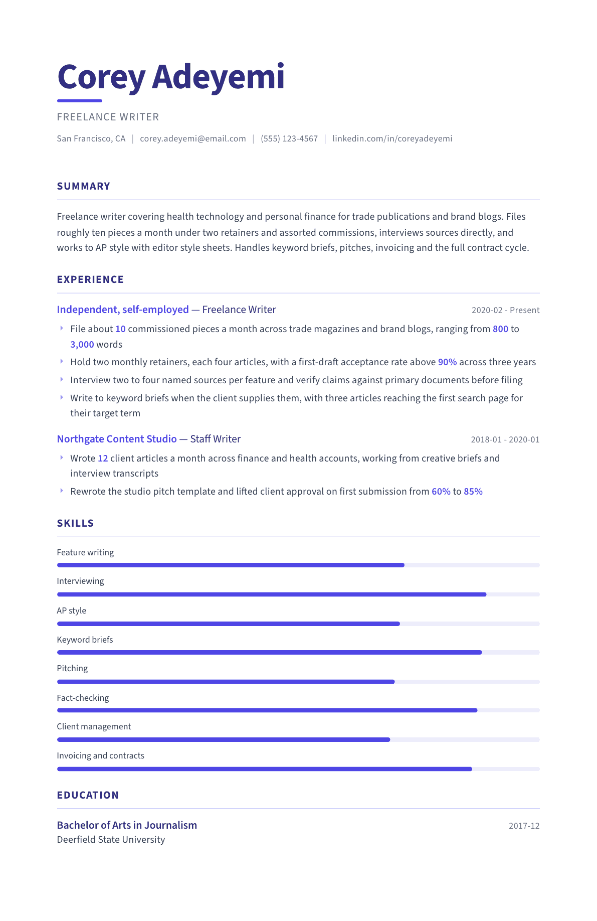 Freelance Writer resume example, Logic template