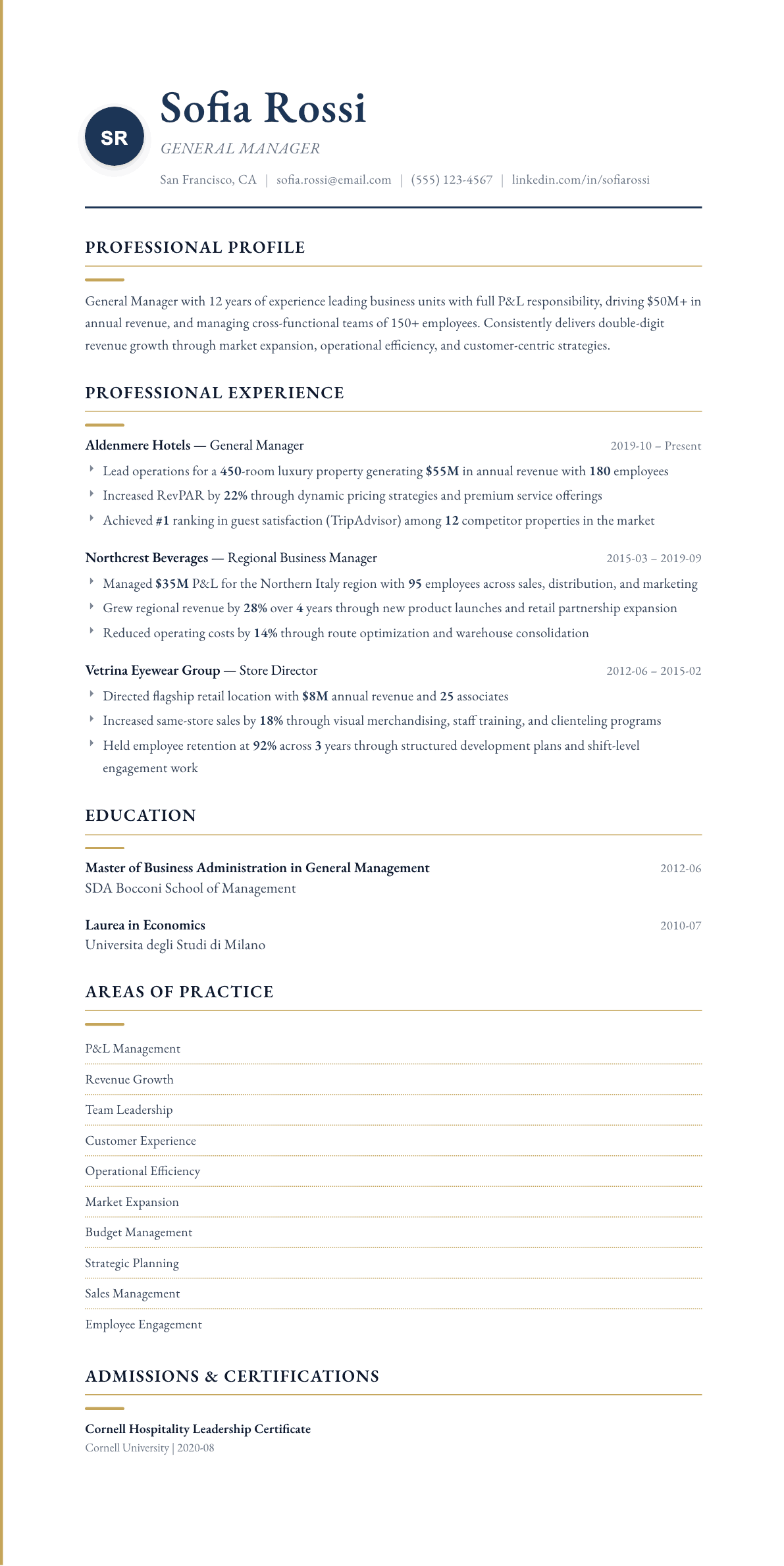 General Manager resume example, Folio template
