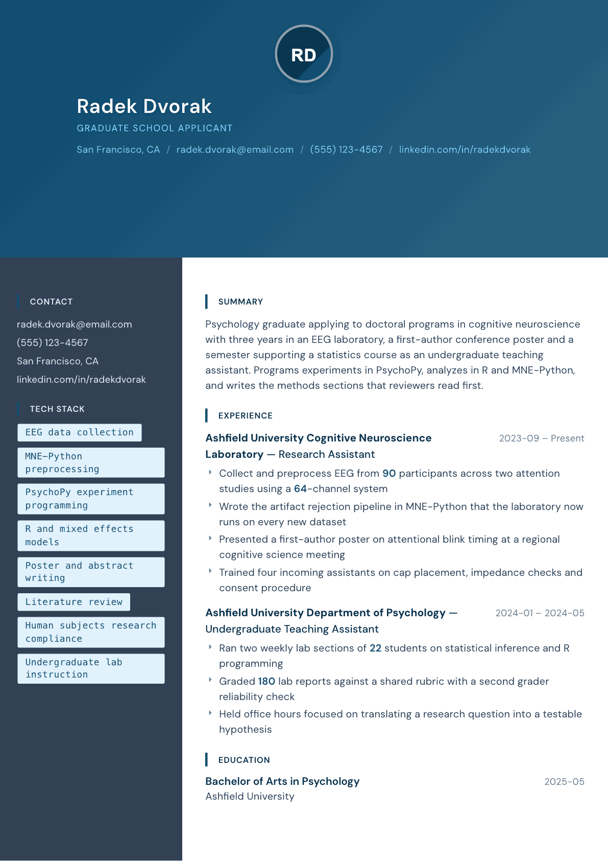Graduate School Applicant resume example, Prism template