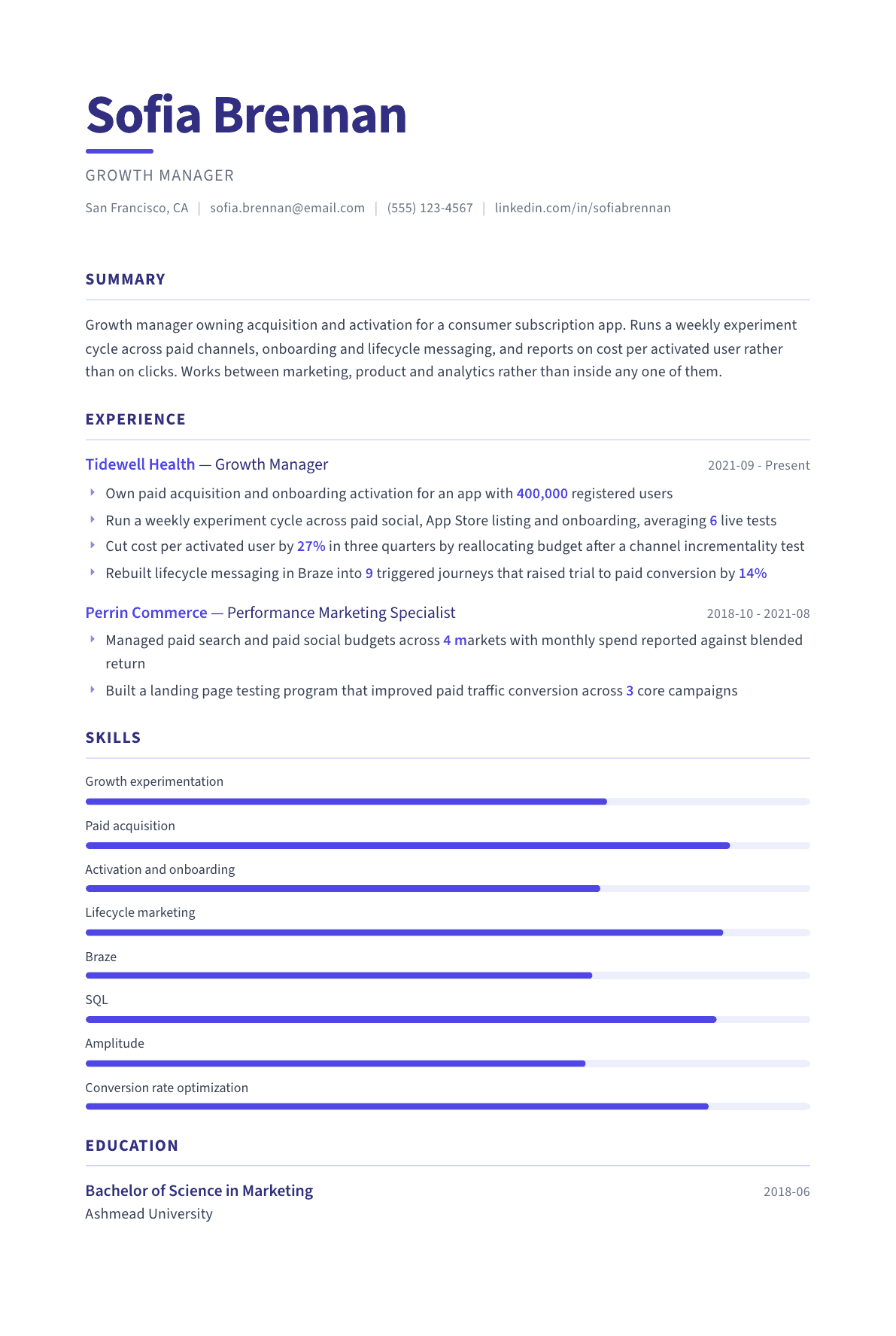 Growth Manager resume example, Logic template