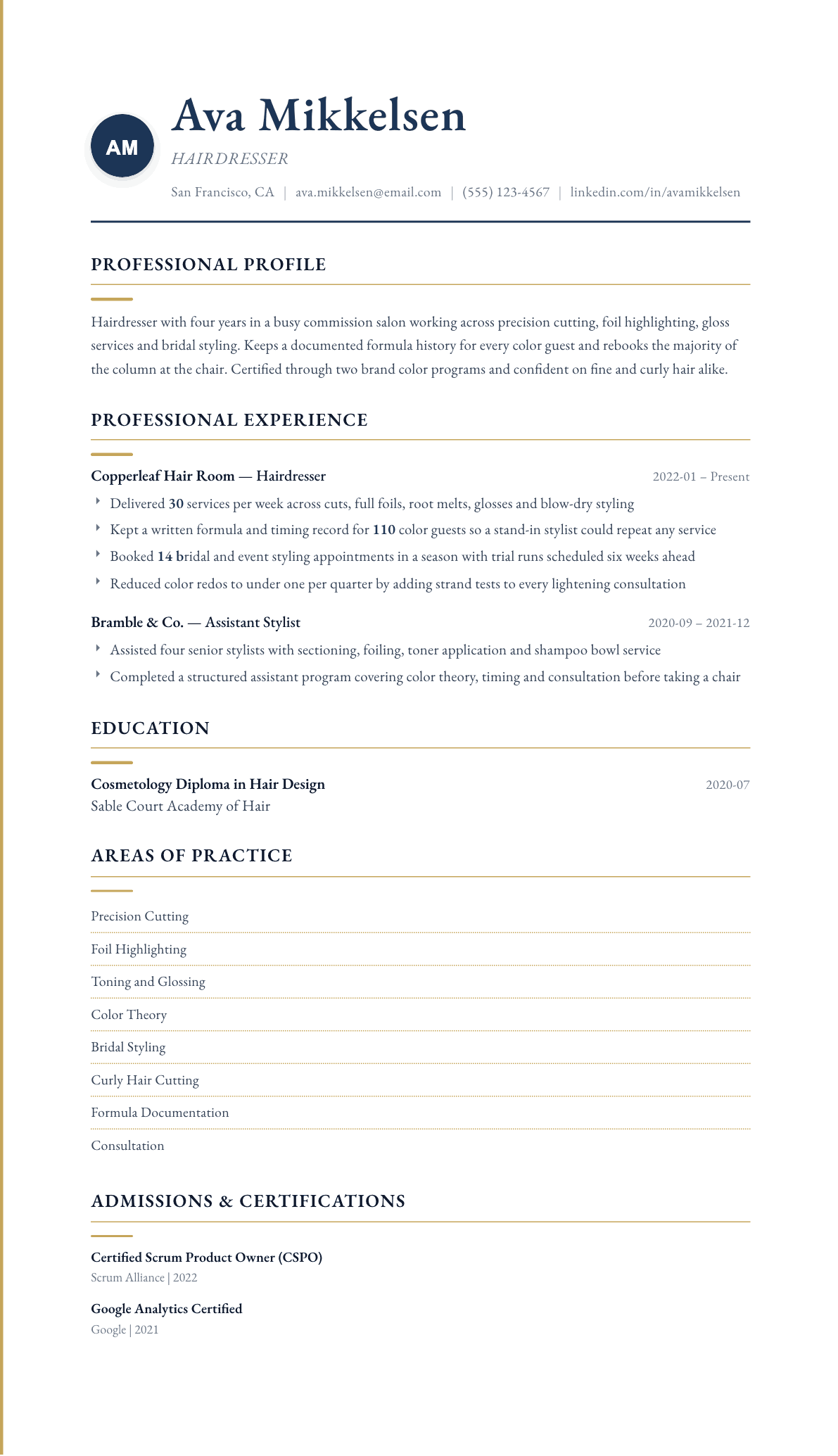 Hairdresser resume example, Folio template