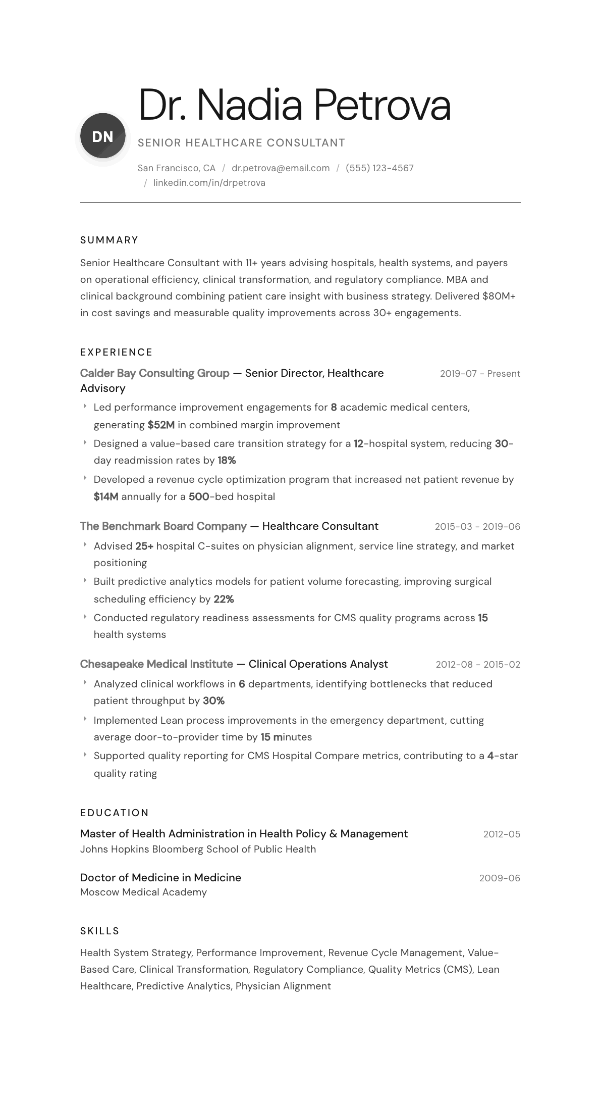 Healthcare Consultant resume example, Whisper template