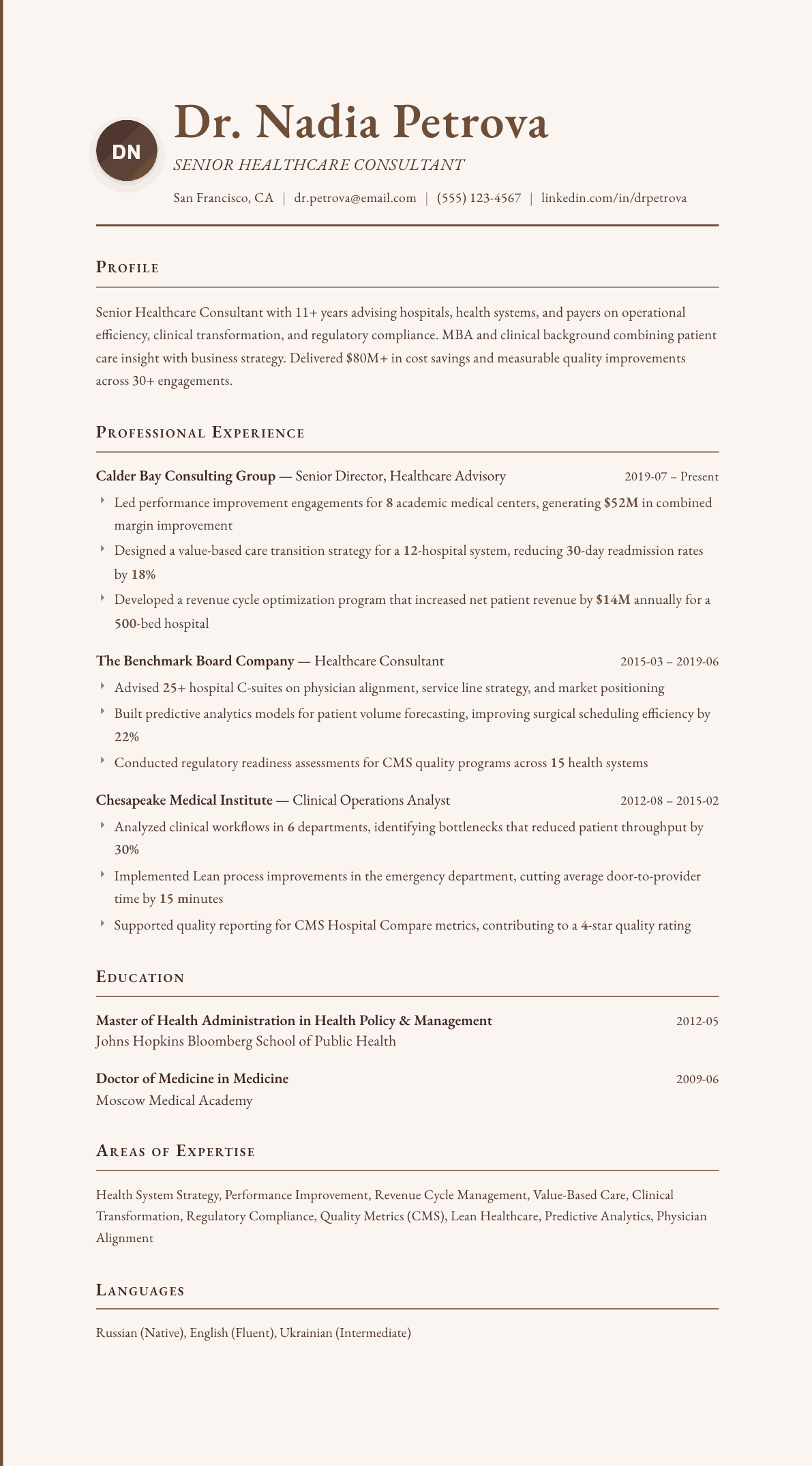 Healthcare Consultant resume example, Vintage template