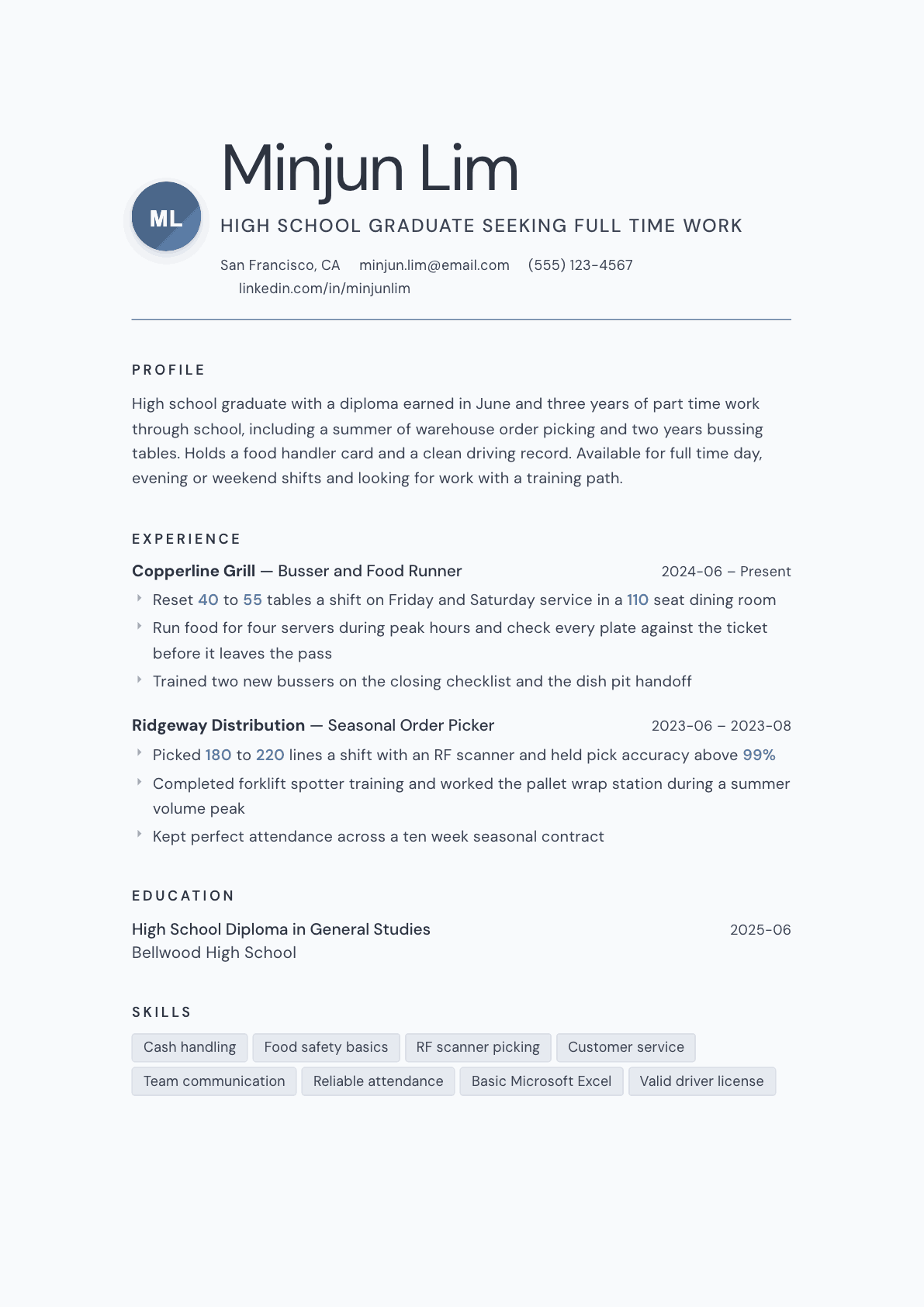 High School Graduate resume example, Nordic template
