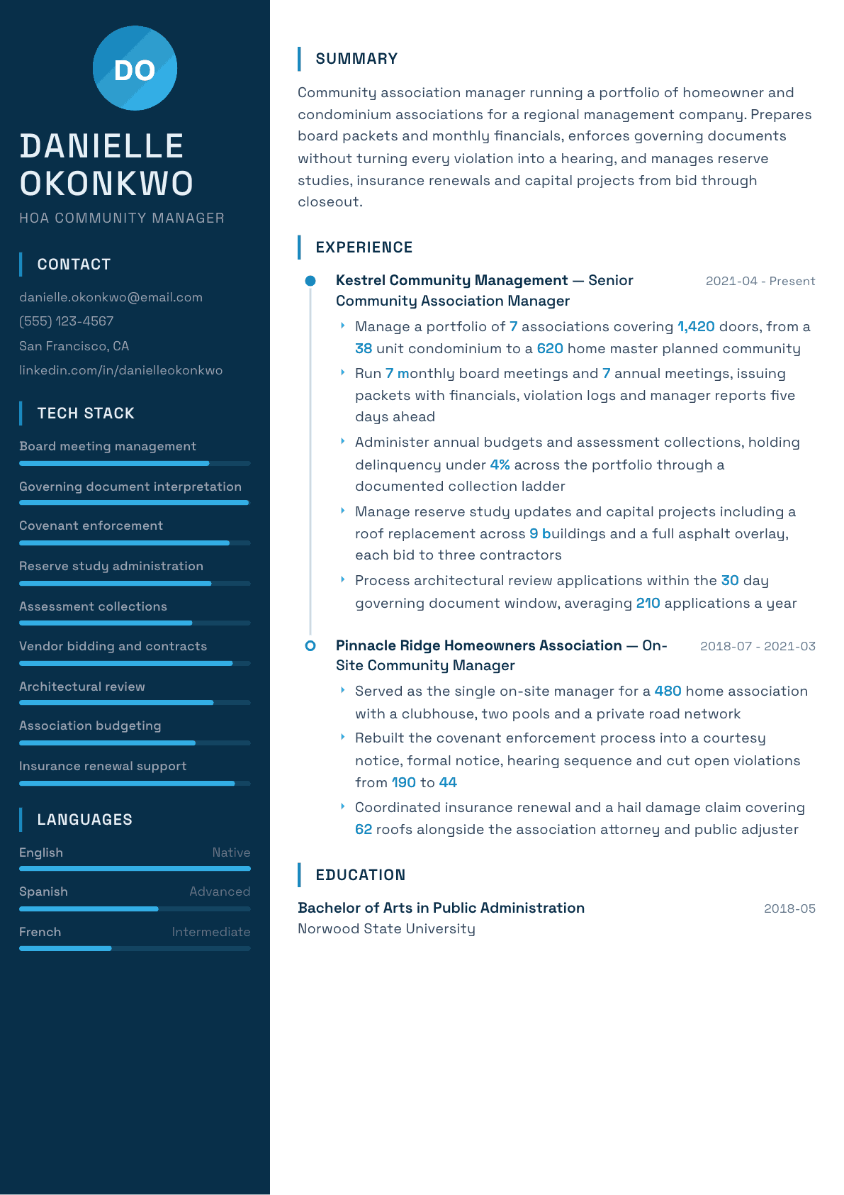 HOA Manager resume example, Circuit template