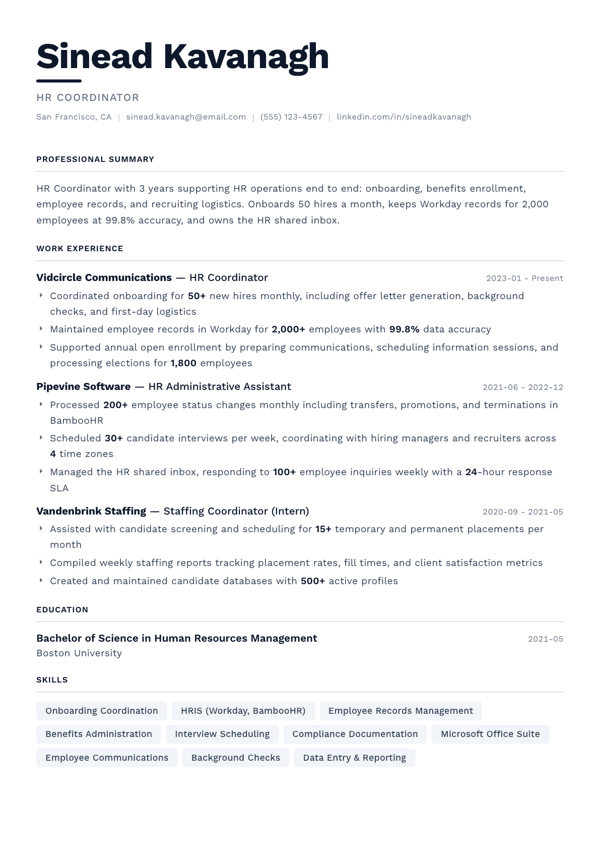 HR Coordinator resume example, Berlin template