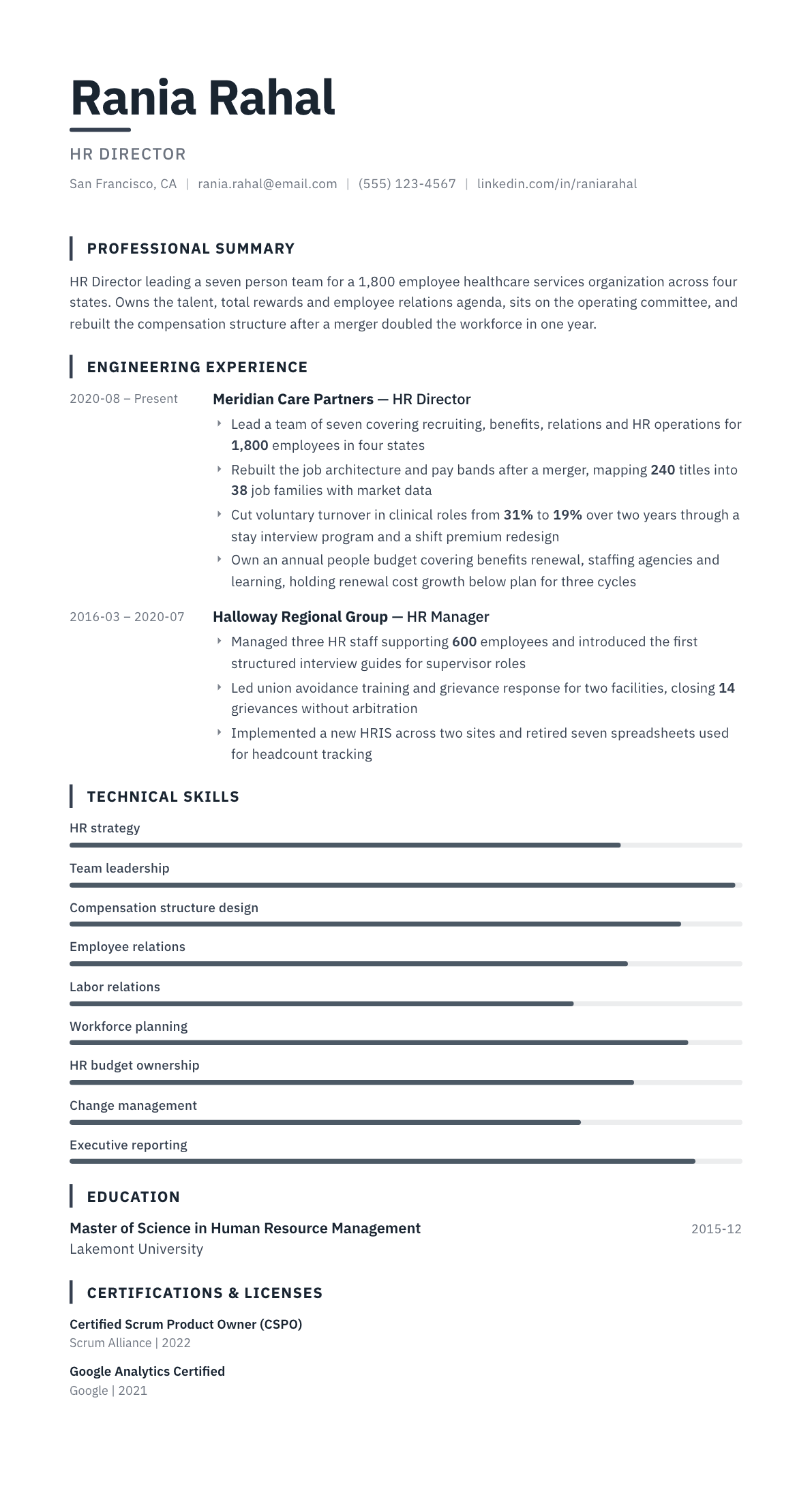 HR Director resume example, Blueprint template