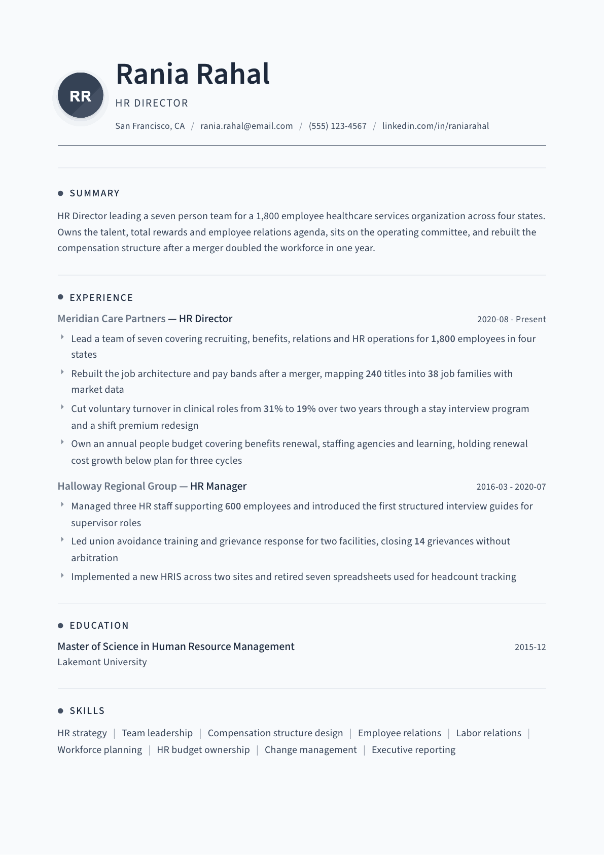 HR Director resume example, Thread template