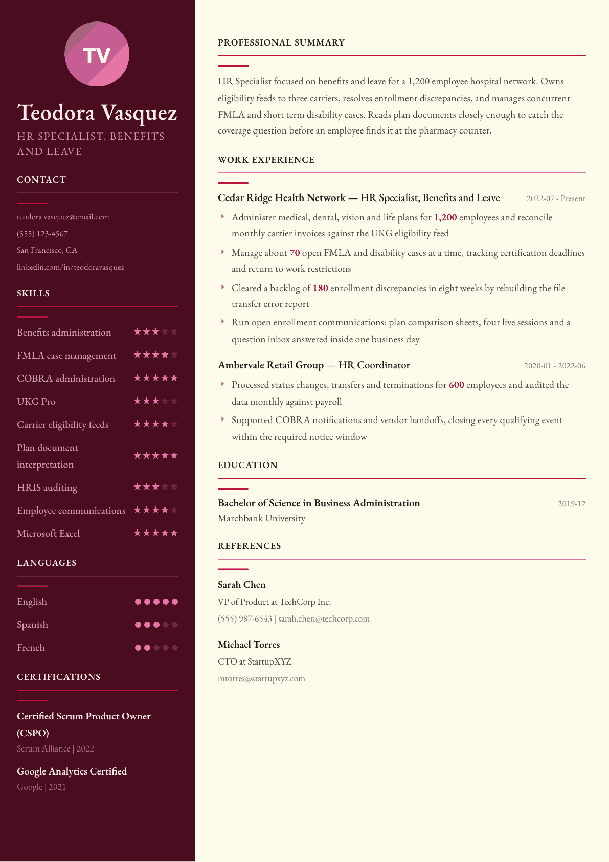 HR Specialist resume example, Dubai template