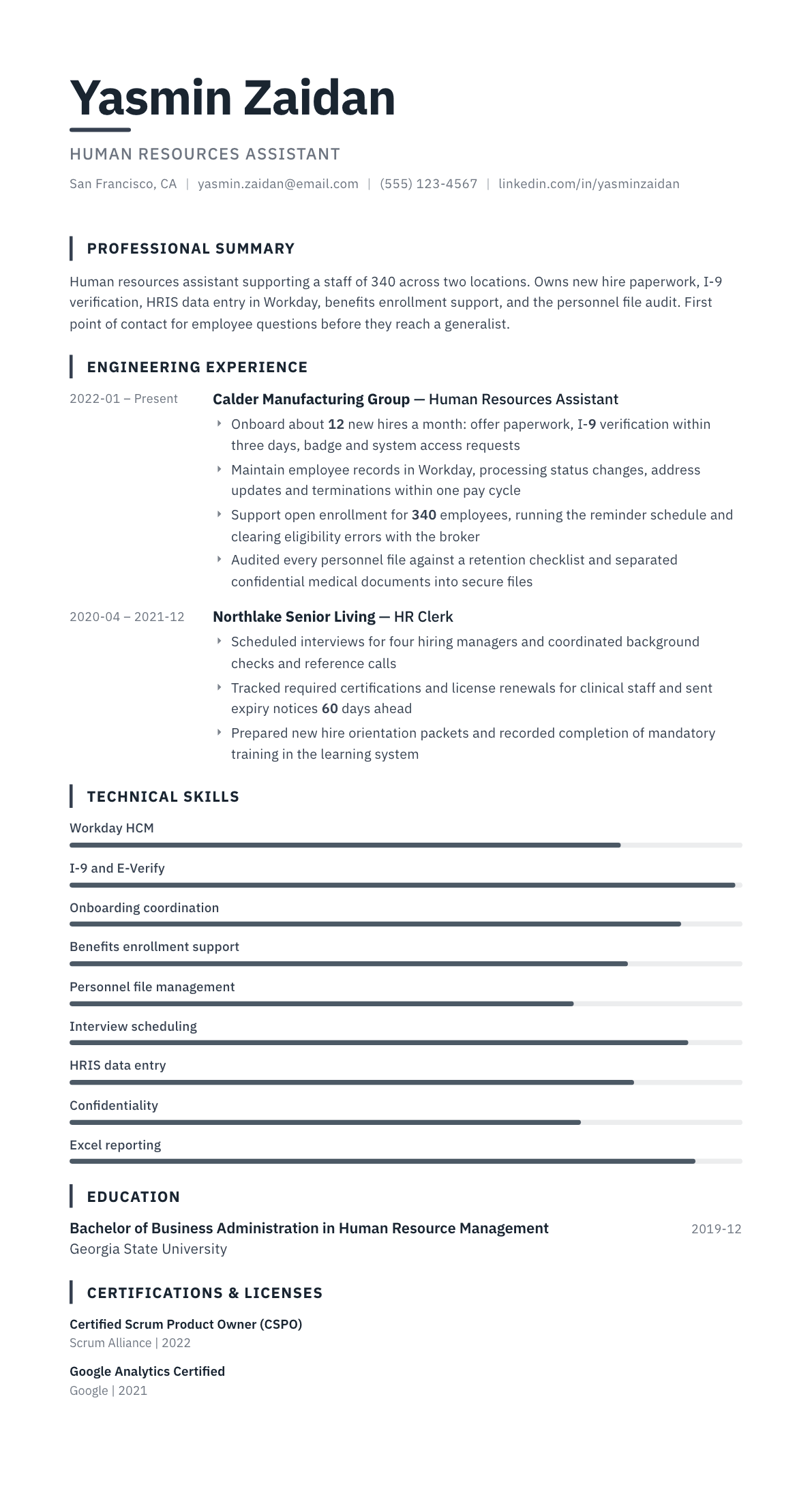 Human Resources Assistant resume example, Blueprint template