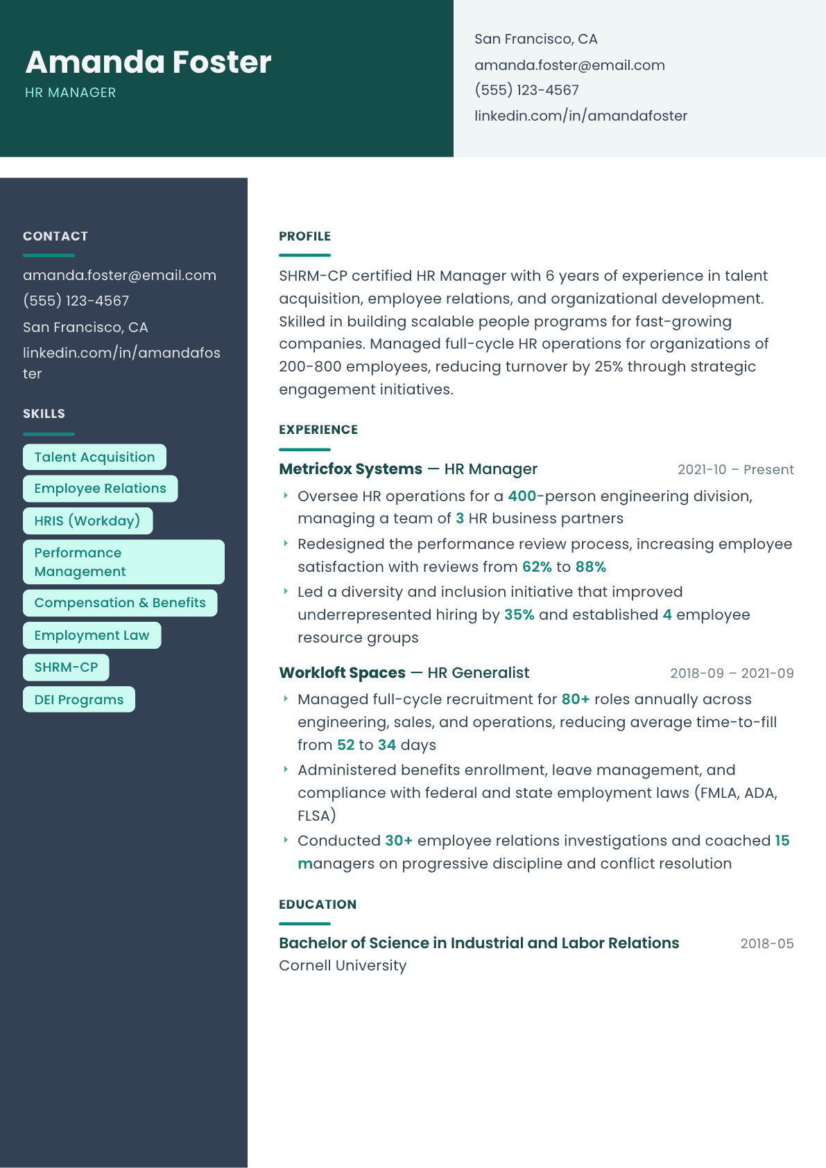 Human Resources resume example, Spectrum template