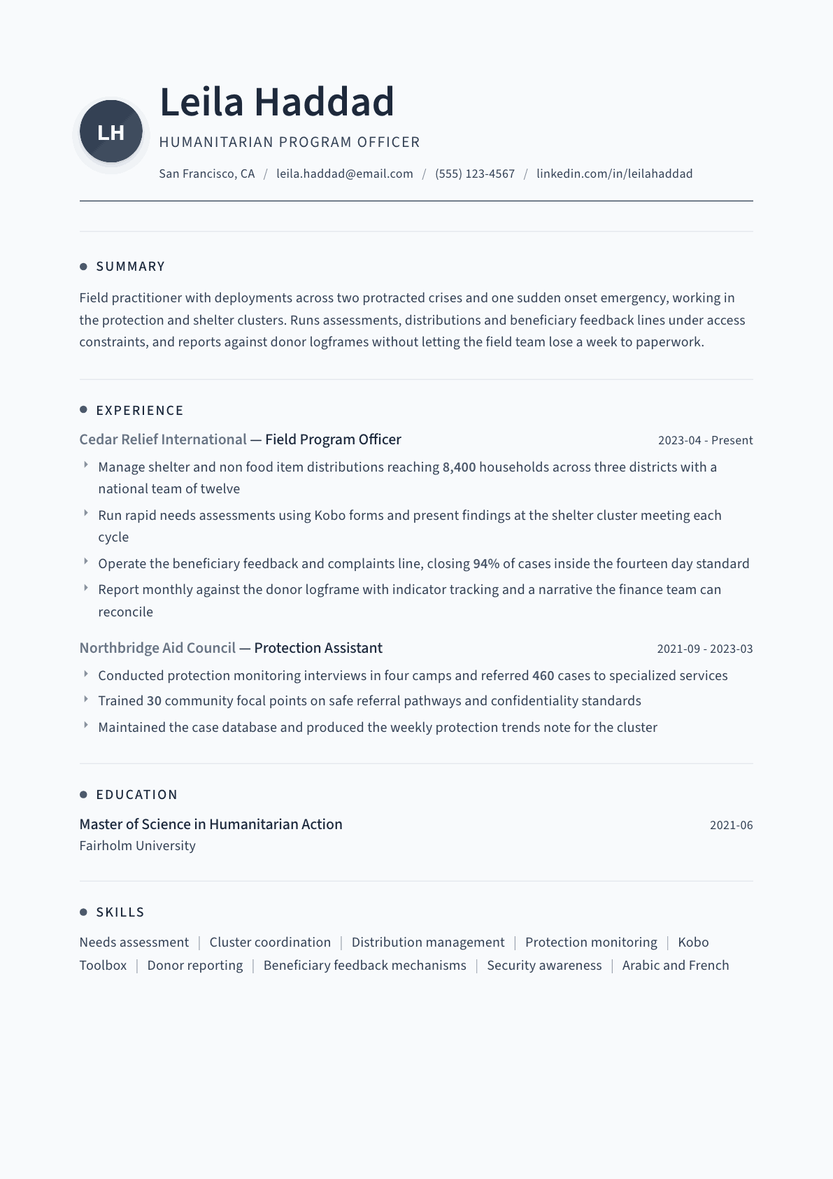 Humanitarian Worker resume example, Thread template