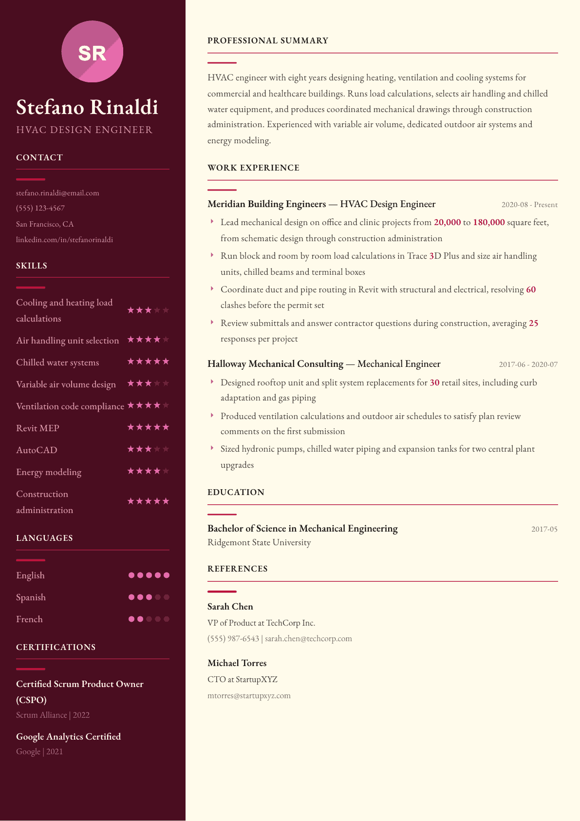 HVAC Engineer resume example, Dubai template